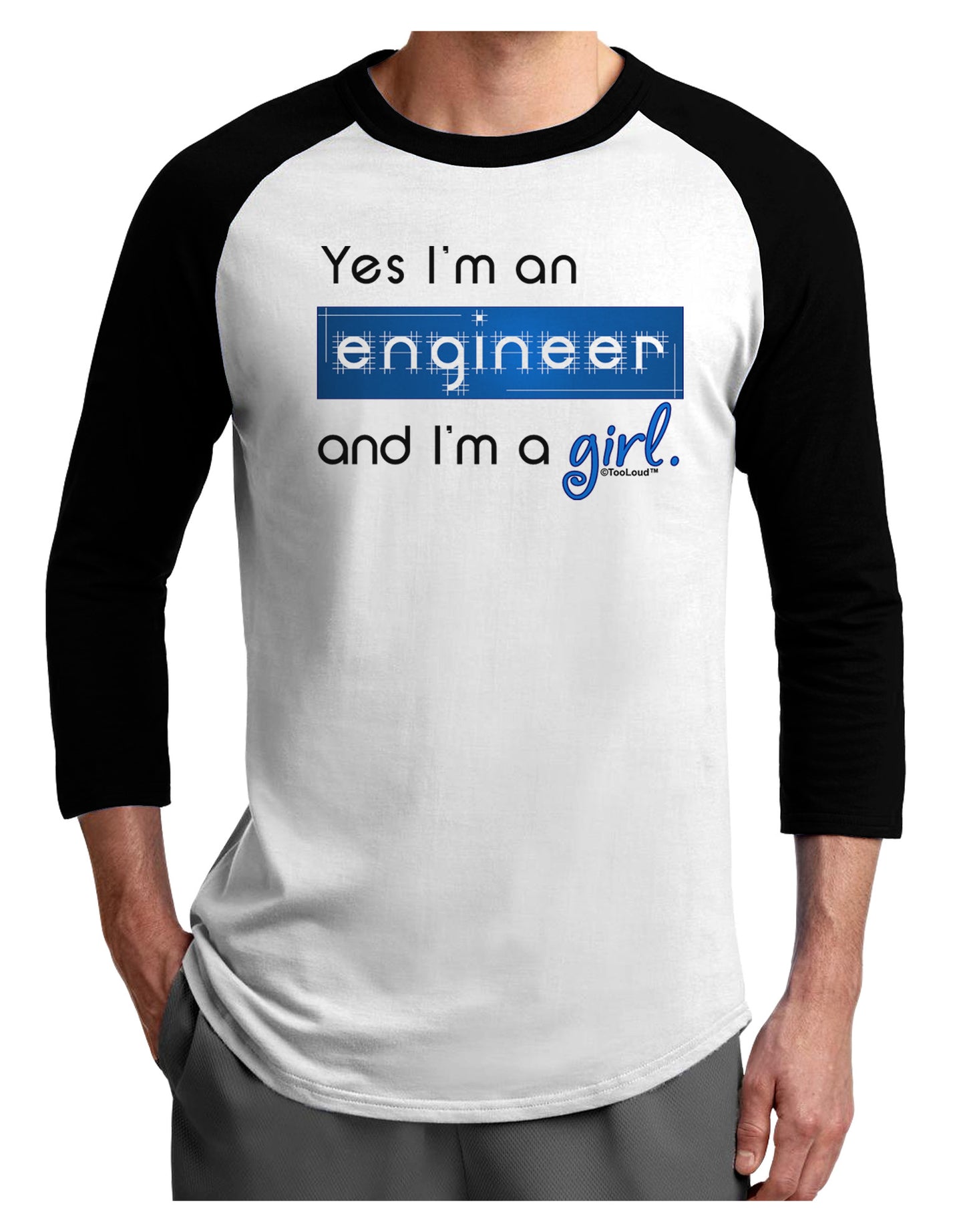 TooLoud Yes I am a Engineer Girl Adult Raglan Shirt-TooLoud-White-Black-X-Small-Davson Sales