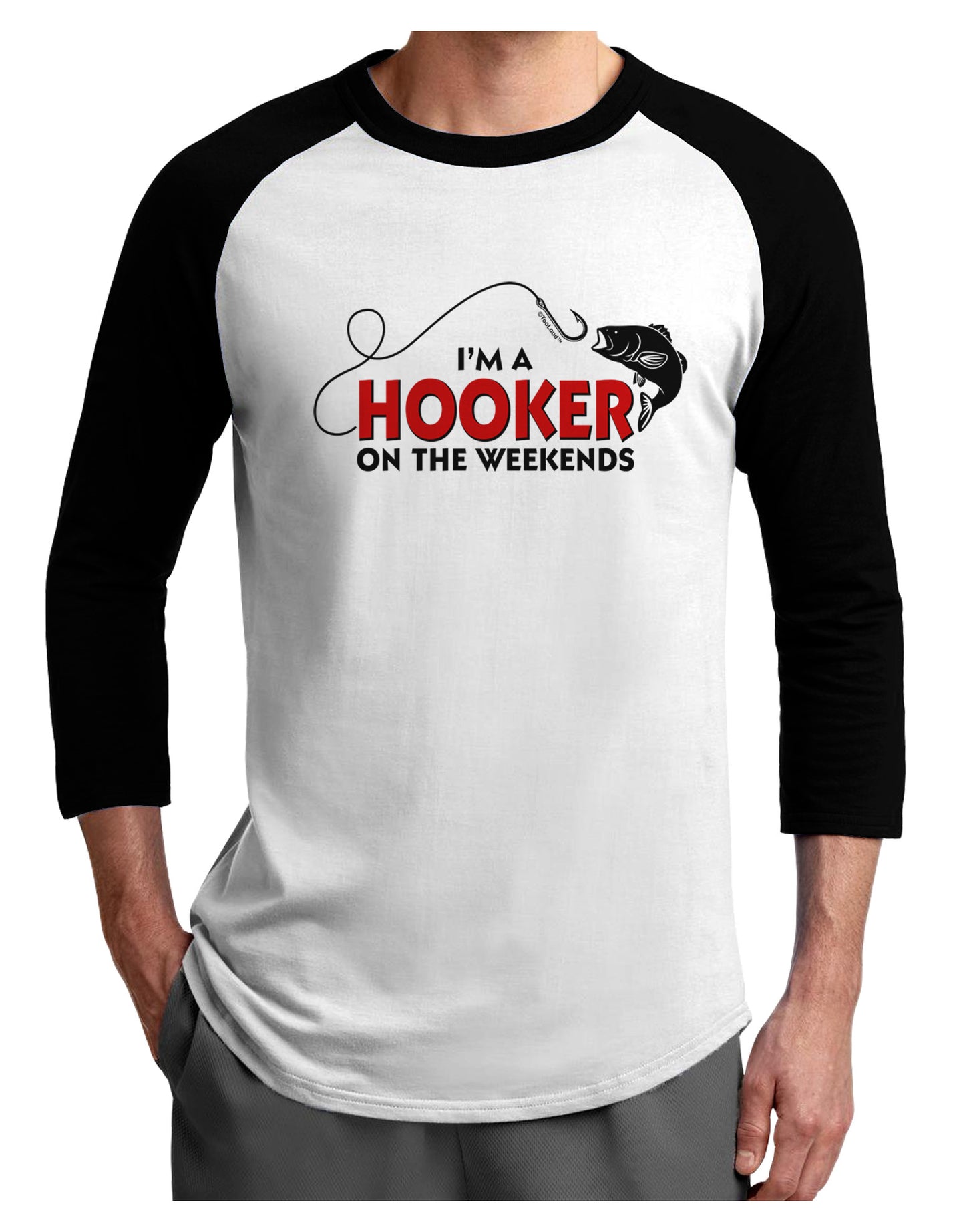 I'm A Hooker Adult Raglan Shirt-TooLoud-White-Black-X-Small-Davson Sales