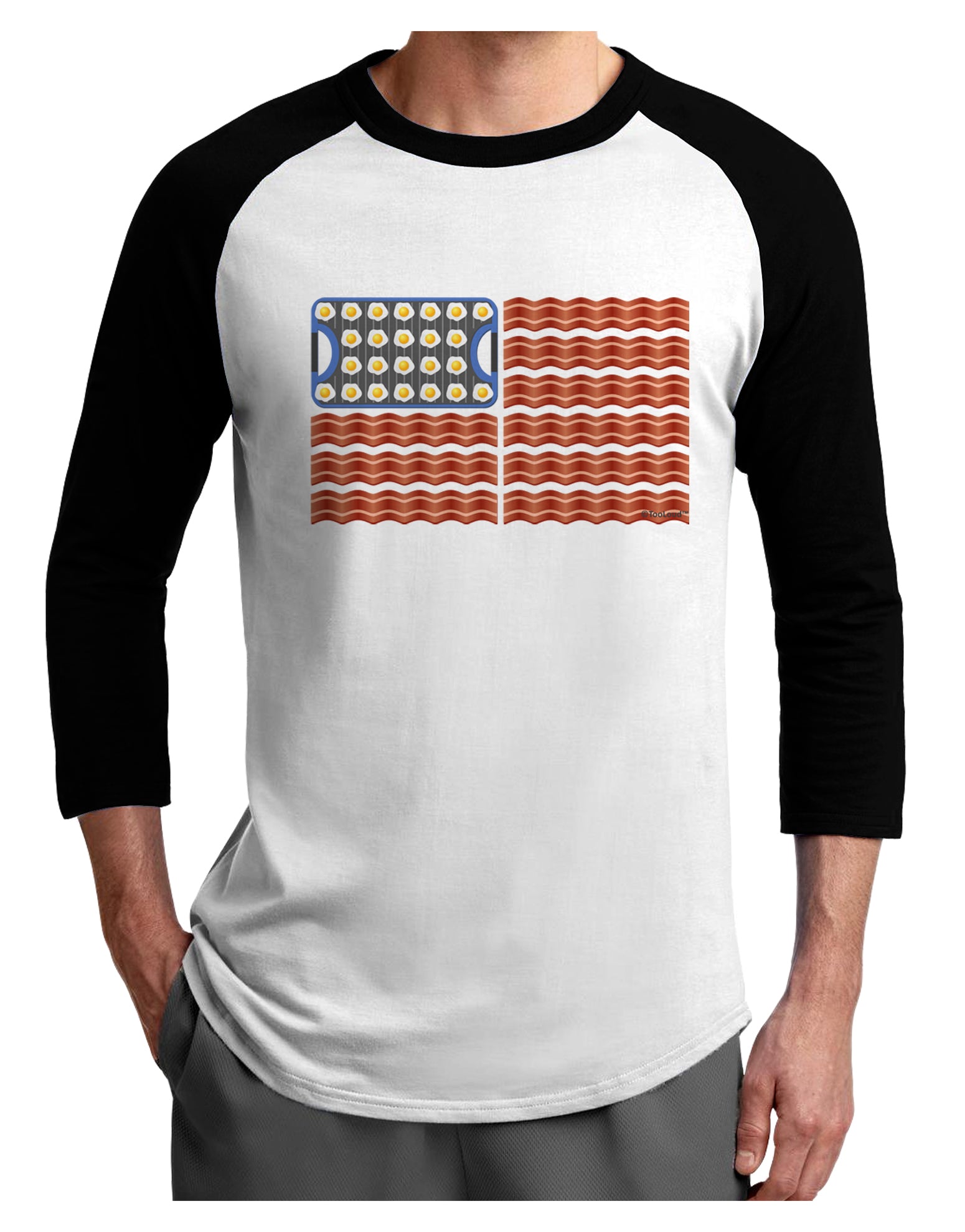 American Breakfast Flag - Bacon and Eggs Adult Raglan Shirt-TooLoud-White-Black-X-Small-Davson Sales