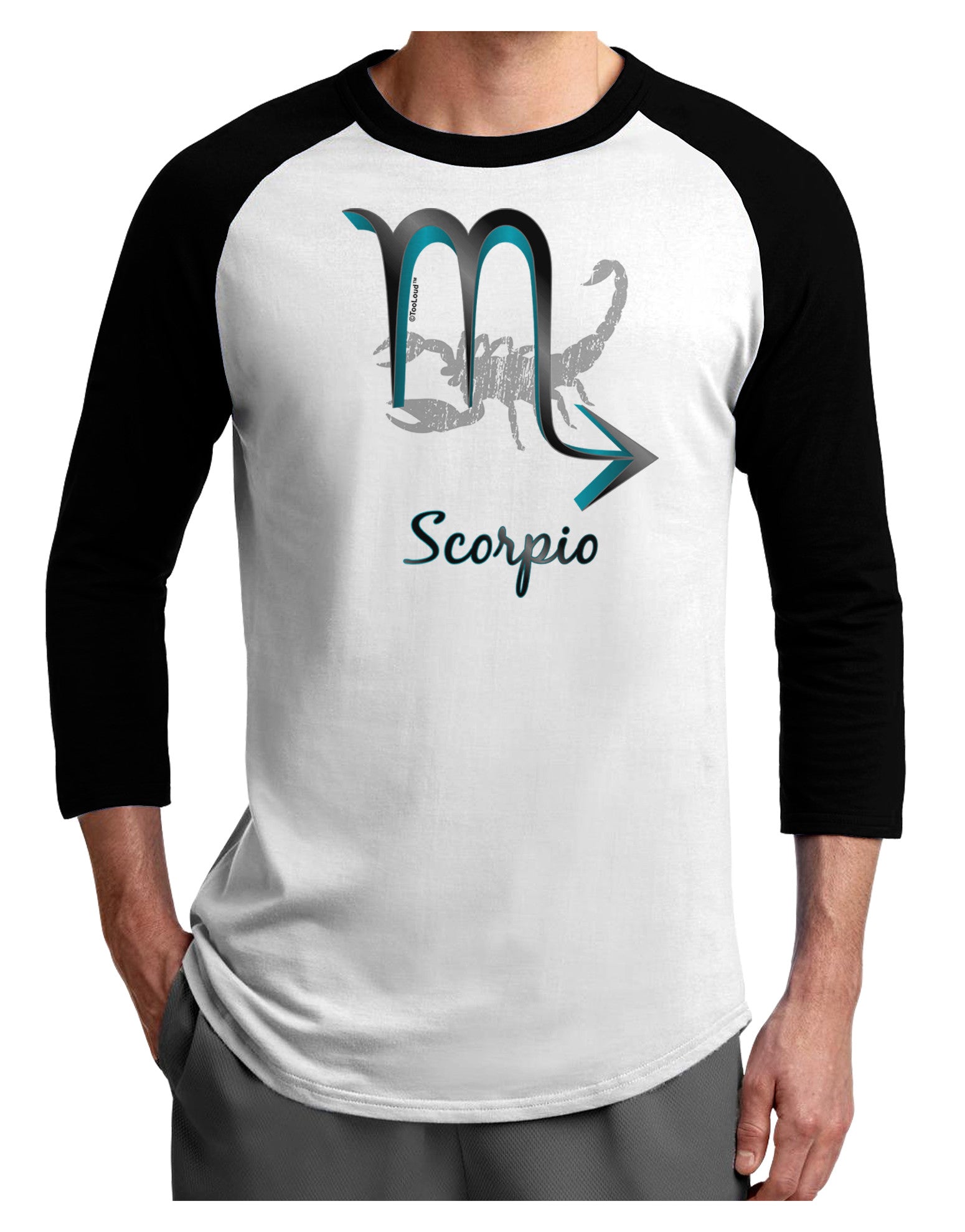 Scorpio Symbol Adult Raglan Shirt-TooLoud-White-Black-X-Small-Davson Sales