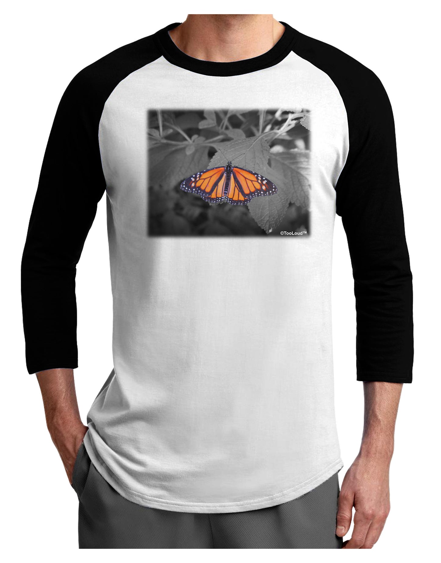 Monarch Butterfly Photo Adult Raglan Shirt-TooLoud-White-Black-X-Small-Davson Sales