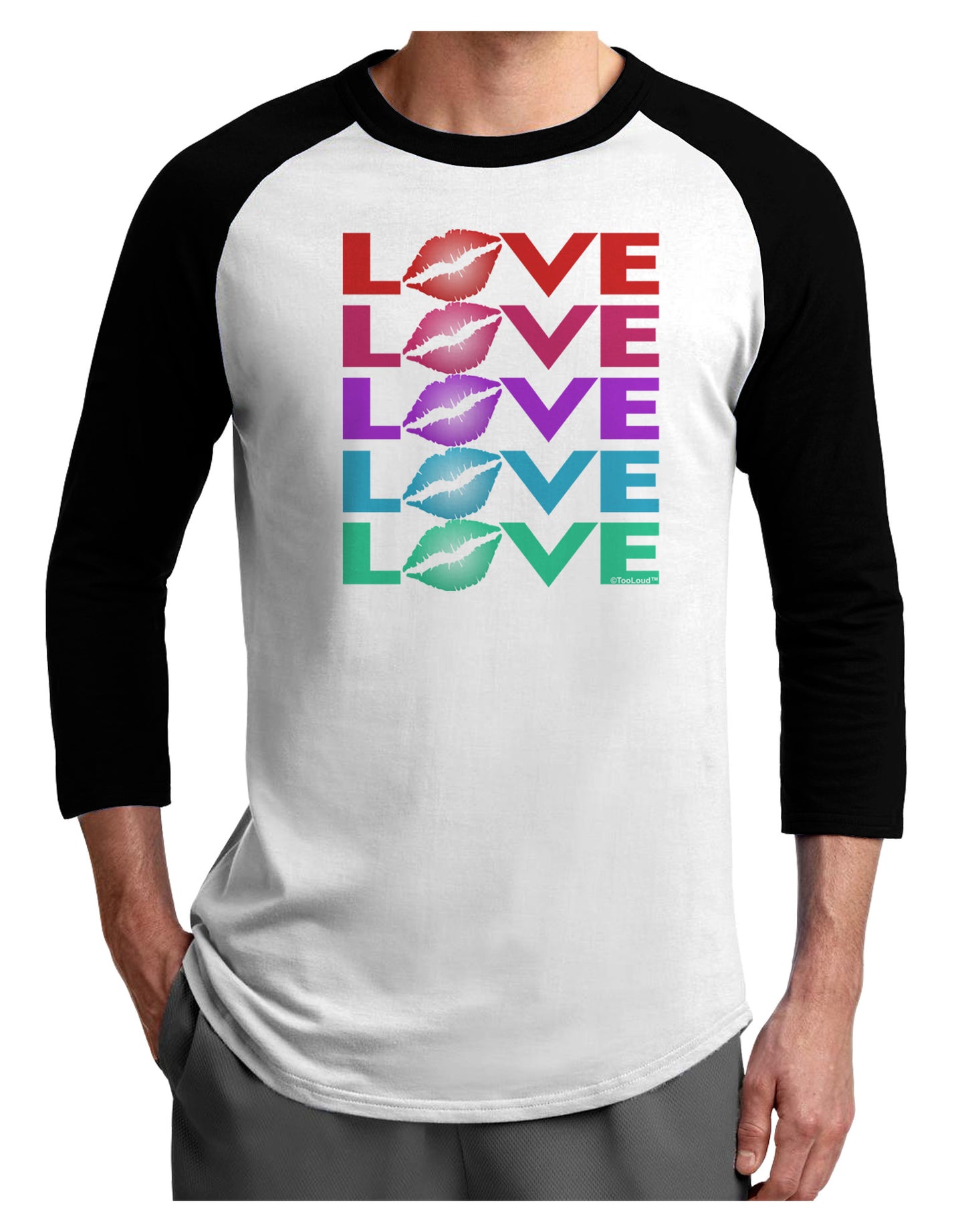 Colorful Love Kisses Adult Raglan Shirt-Raglan Shirt-TooLoud-White-Black-X-Small-Davson Sales