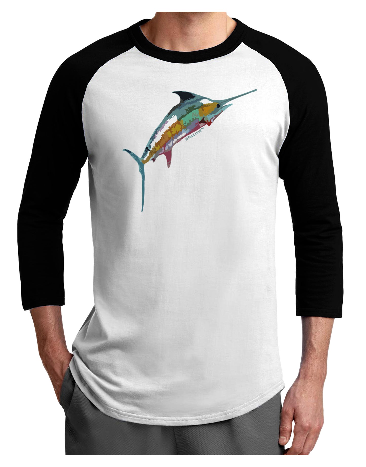 Colorful Vector Swordfish Adult Raglan Shirt-Raglan Shirt-TooLoud-White-Black-X-Small-Davson Sales