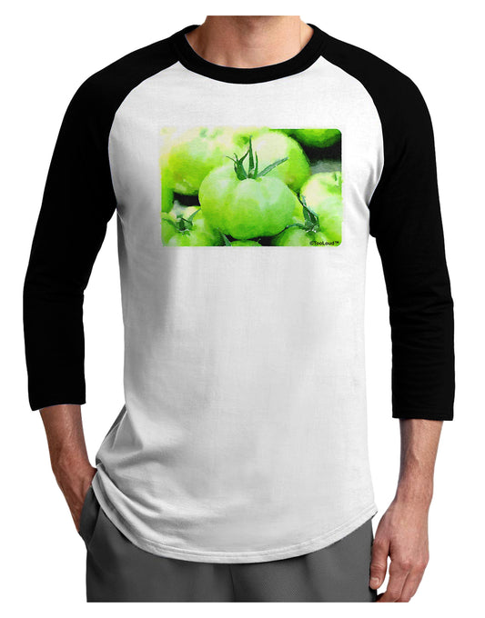 Watercolor Green Tomatoes Adult Raglan Shirt-TooLoud-White-Black-X-Small-Davson Sales