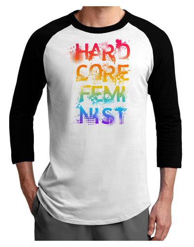 Hardcore Feminist - Rainbow Adult Raglan Shirt-TooLoud-White-Black-X-Small-Davson Sales