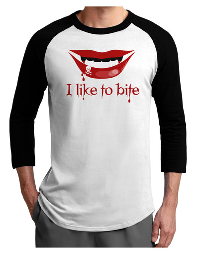 Like to Bite Adult Raglan Shirt-TooLoud-White-Black-X-Small-Davson Sales