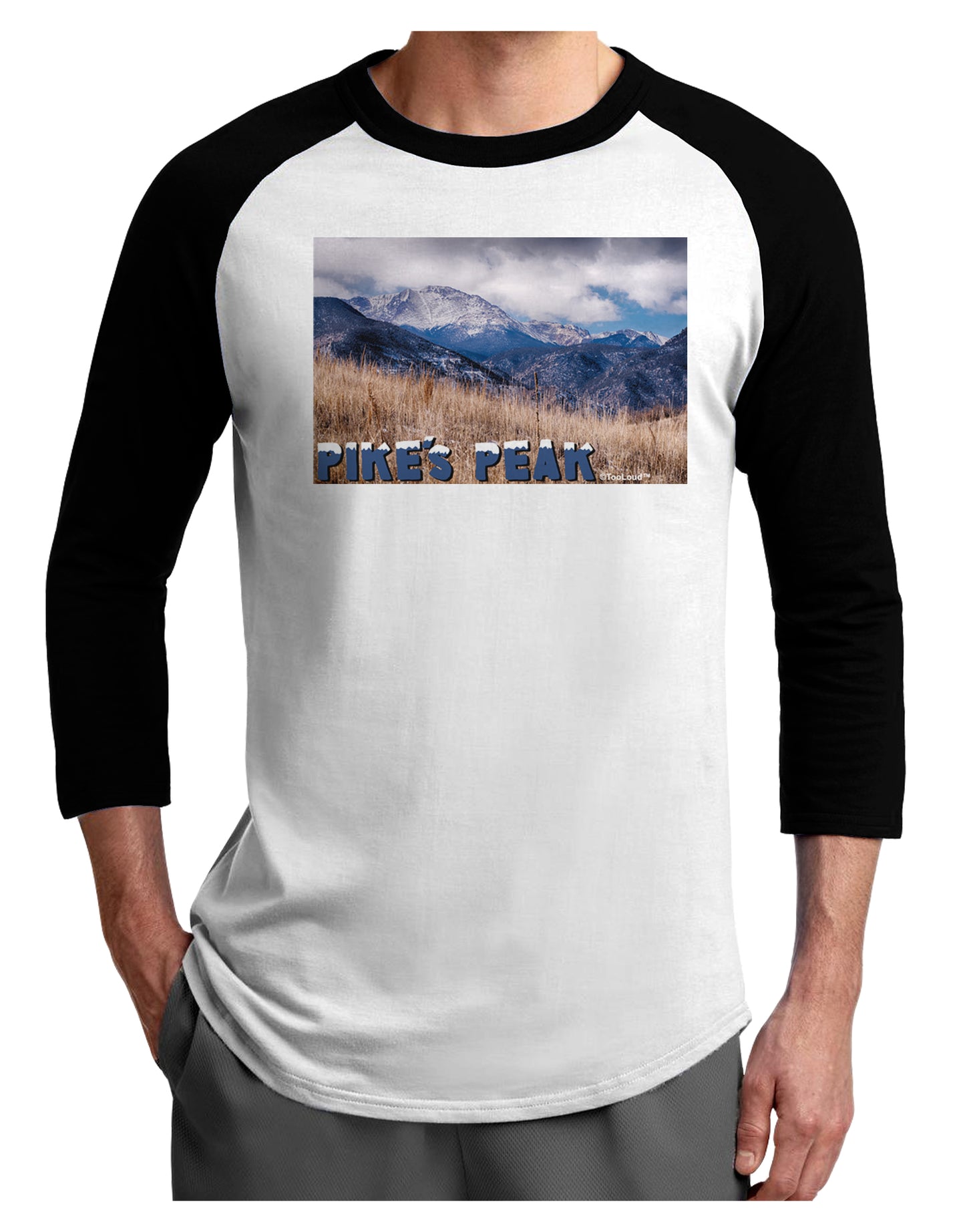 Pikes Peak CO Mountains Text Adult Raglan Shirt by TooLoud-TooLoud-White-Black-X-Small-Davson Sales