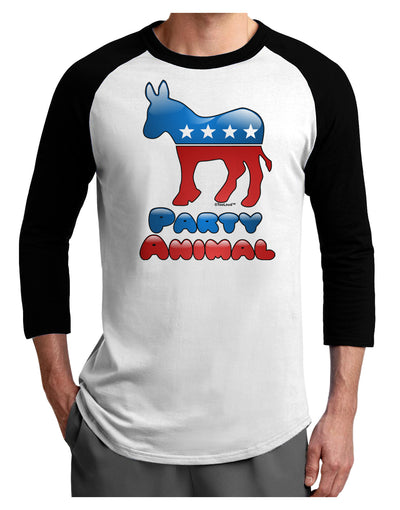 Democrat Party Animal Adult Raglan Shirt-TooLoud-White-Black-X-Small-Davson Sales