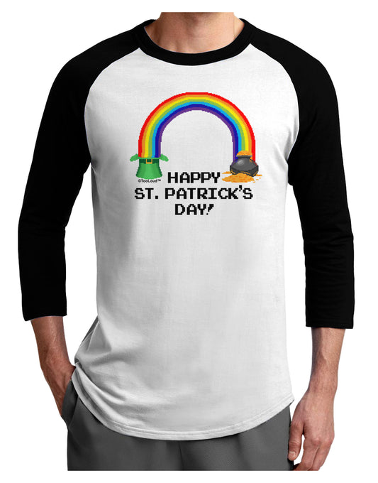 Pixel Pot of Gold St Patrick Text Adult Raglan Shirt-TooLoud-White-Black-X-Small-Davson Sales