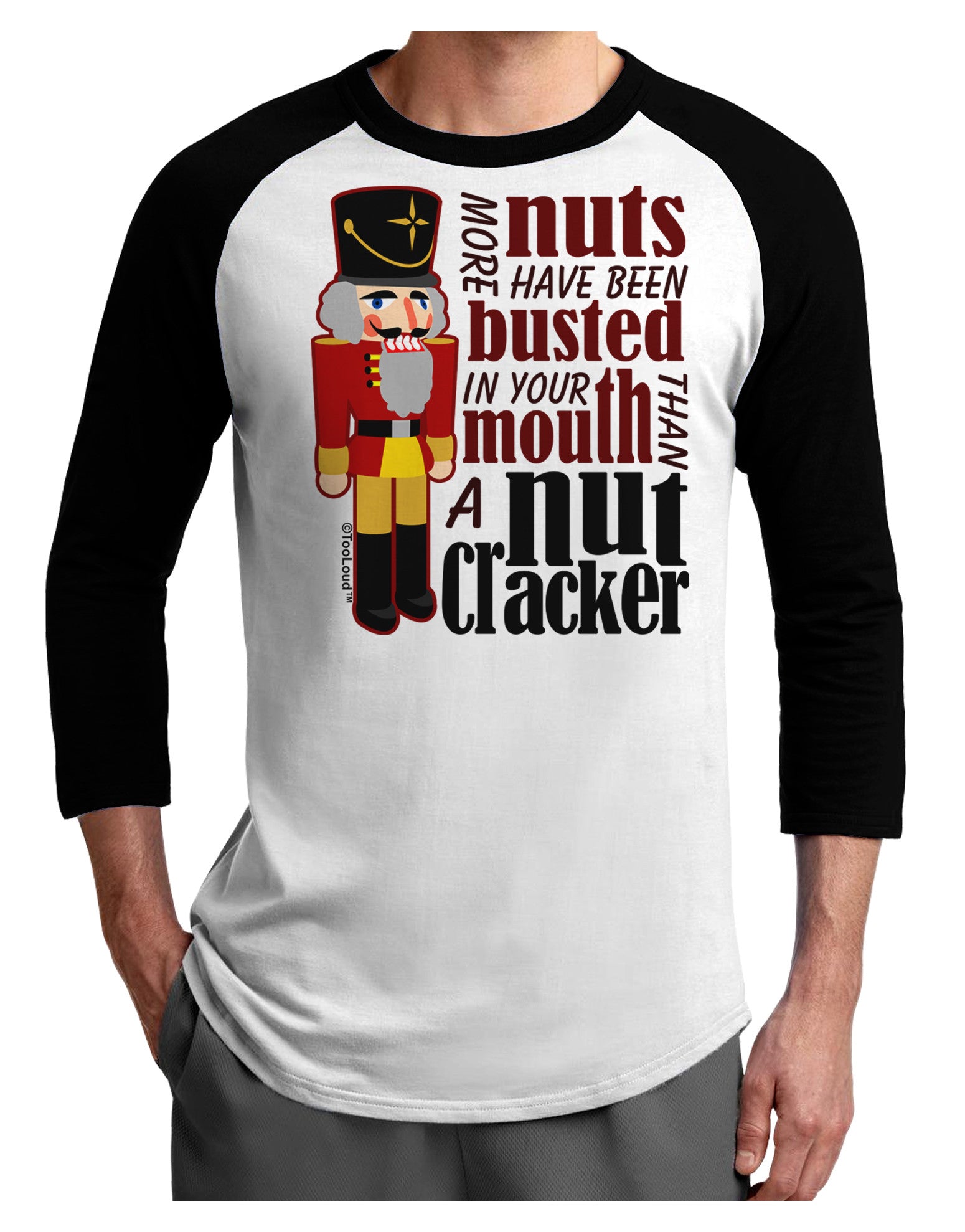 More Nuts Busted - Your Mouth Adult Raglan Shirt by-Raglan Shirt-TooLoud-White-Black-X-Small-Davson Sales