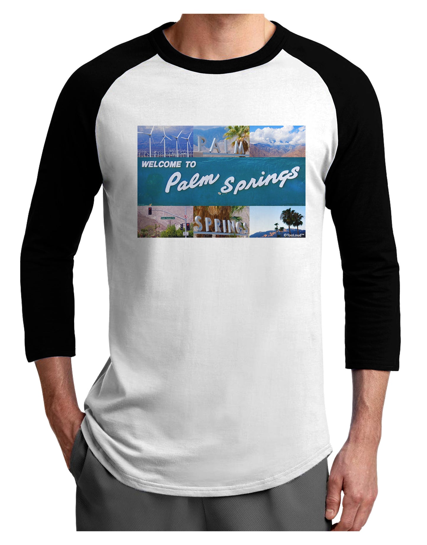TooLoud Welcome to Palm Springs Collage Adult Raglan Shirt-TooLoud-White-Black-X-Small-Davson Sales