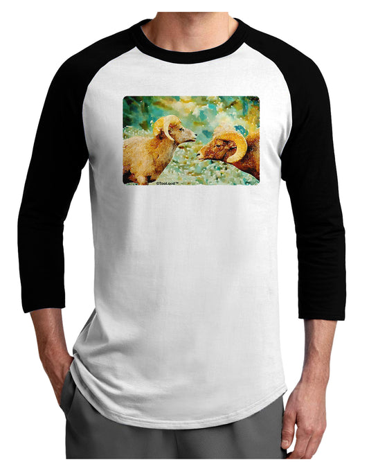 Two Bighorn Rams Watercolor Adult Raglan Shirt-TooLoud-White-Black-X-Small-Davson Sales