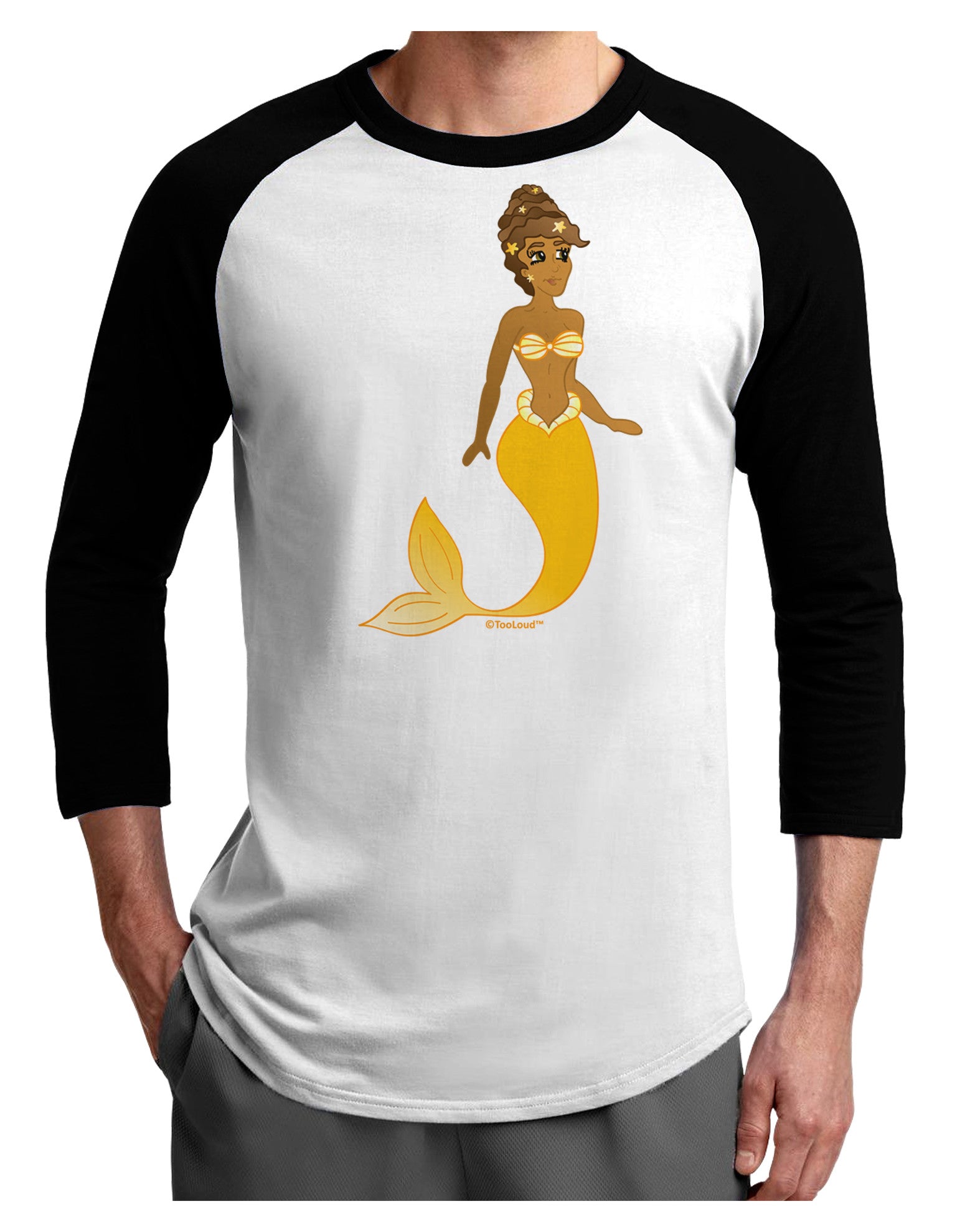 Mermaid Design - Yellow Adult Raglan Shirt-TooLoud-White-Black-X-Small-Davson Sales