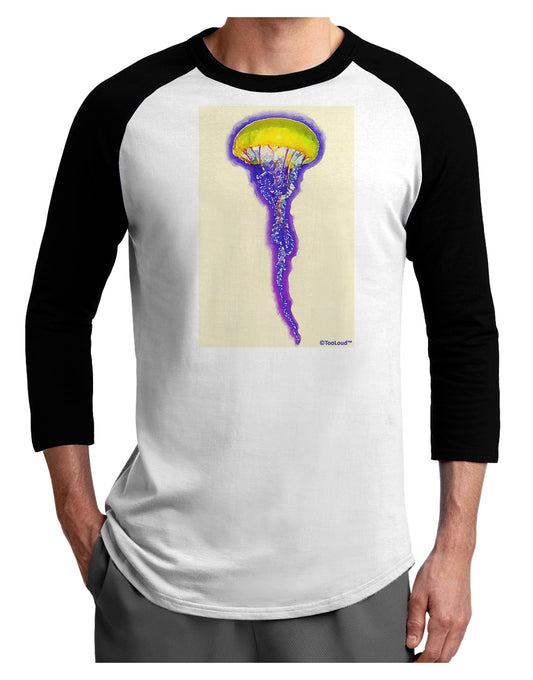 Jellyfish Outlined in Purple Watercolor Adult Raglan Shirt-TooLoud-White-Black-X-Small-Davson Sales