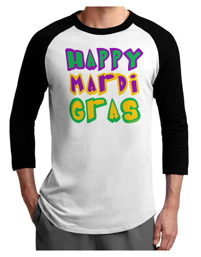 Happy Mardi Gras Text 2 Adult Raglan Shirt-TooLoud-White-Black-X-Small-Davson Sales