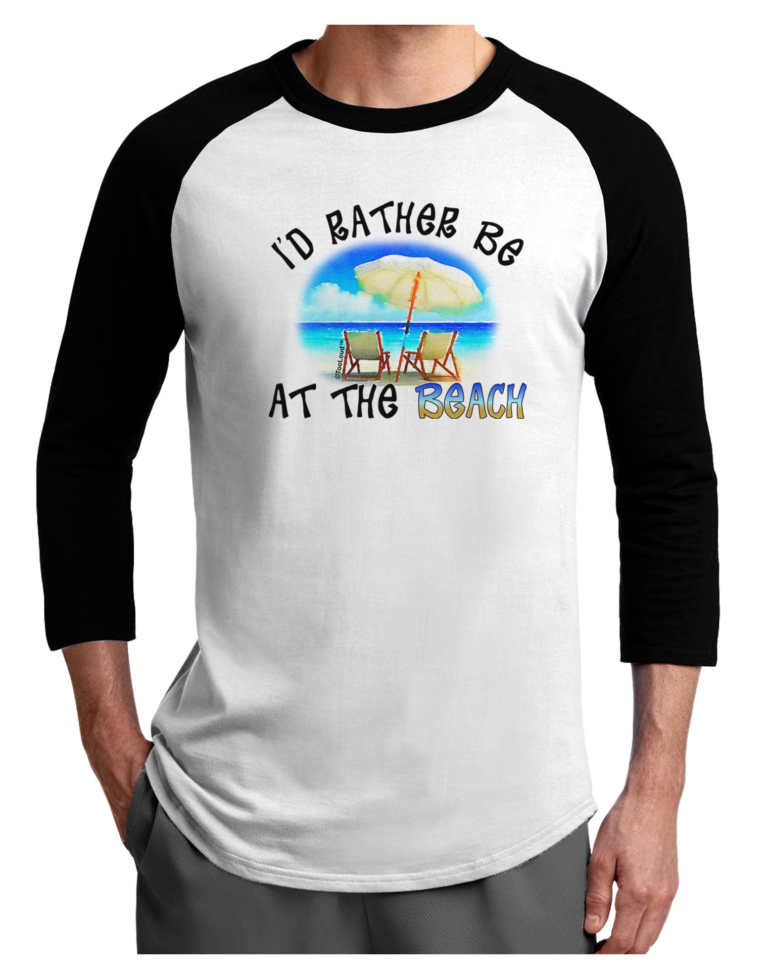 I'd Rather Be At The Beach Adult Raglan Shirt-TooLoud-White-Black-X-Small-Davson Sales