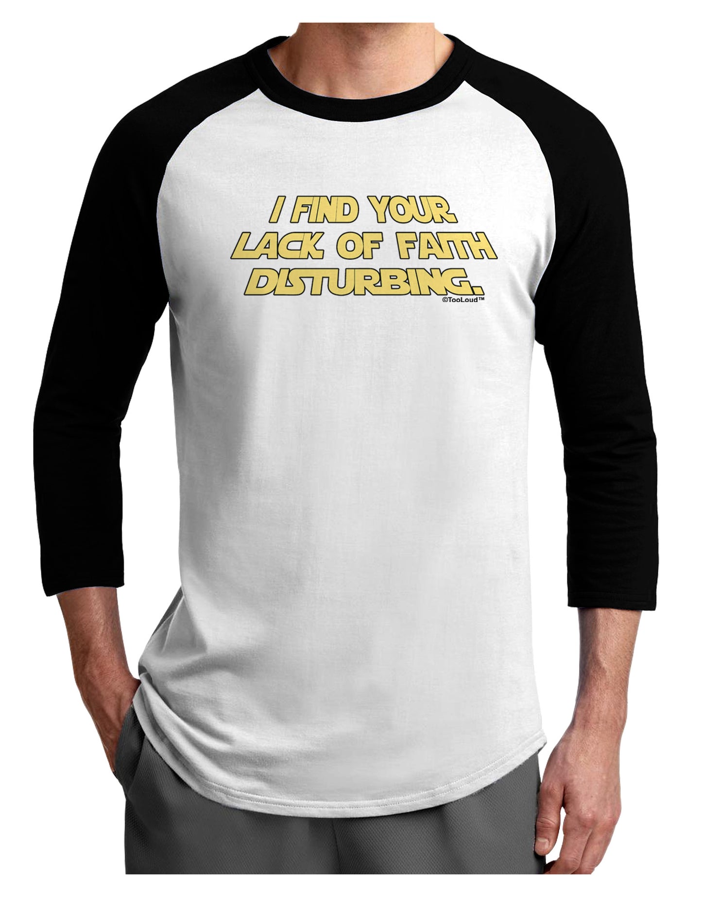 Lack of Faith Adult Raglan Shirt-TooLoud-White-Black-X-Small-Davson Sales