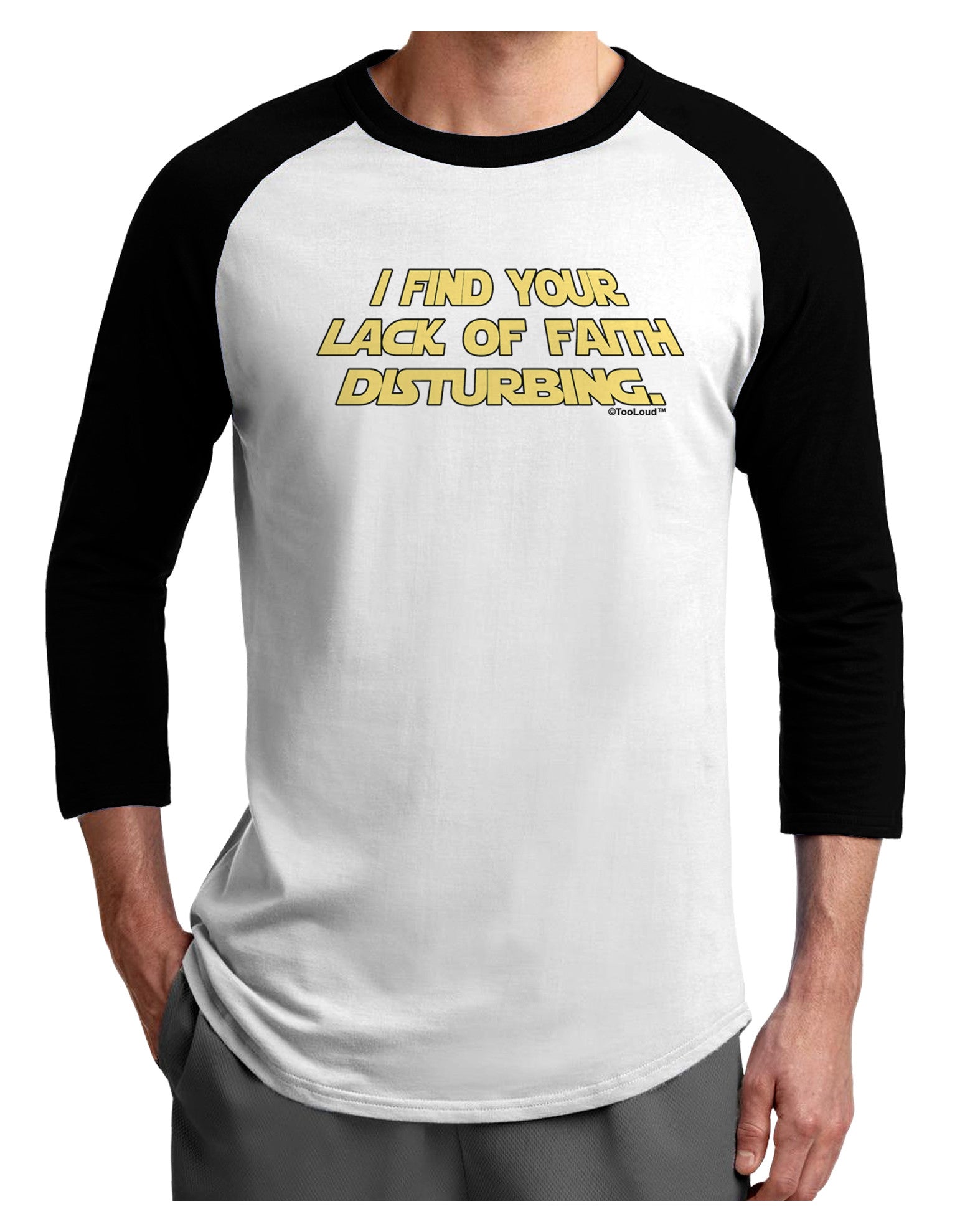 Lack of Faith Adult Raglan Shirt-TooLoud-White-Black-X-Small-Davson Sales