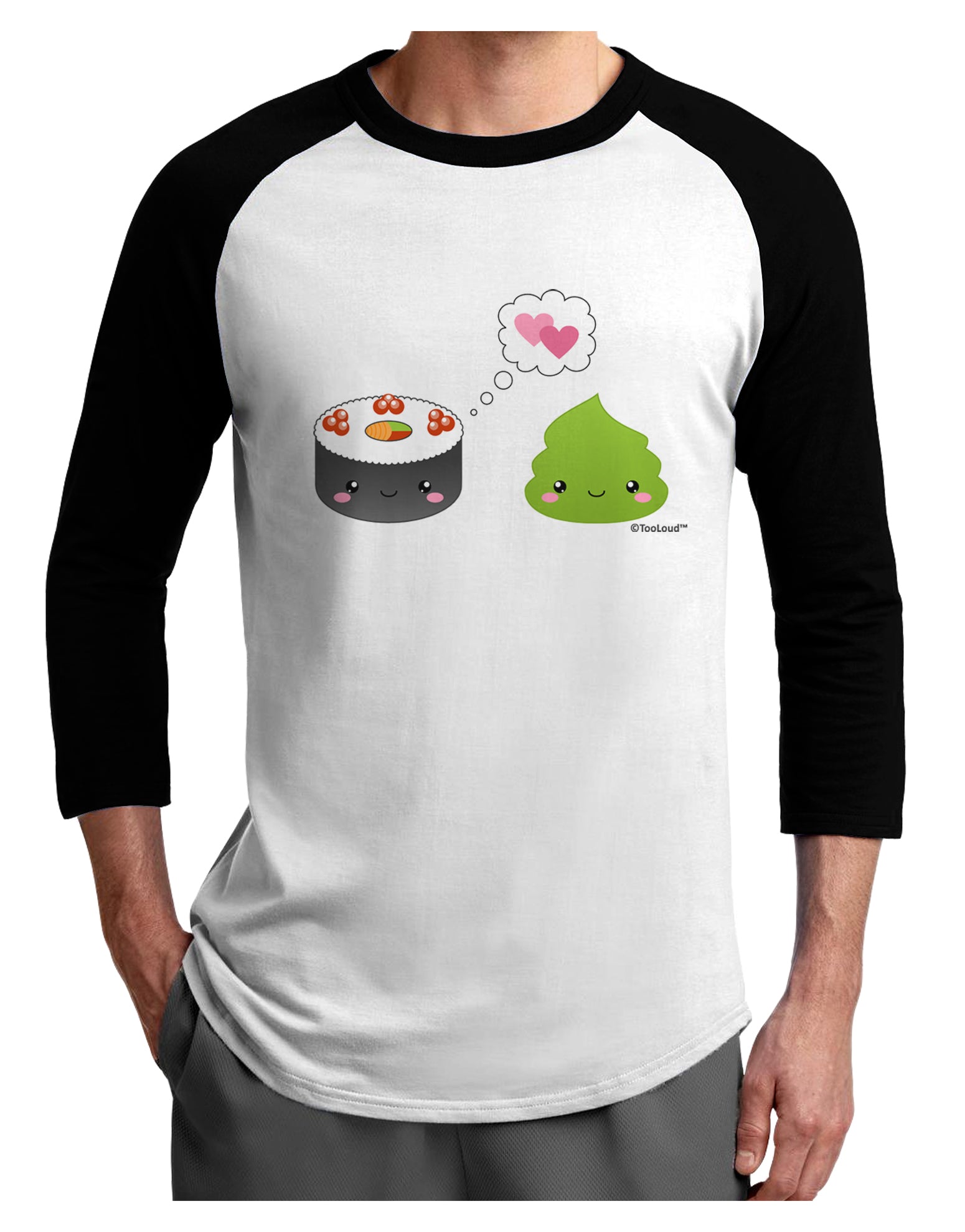 Cute Sushi and Wasabi Love Adult Raglan Shirt by TooLoud-TooLoud-White-Black-X-Small-Davson Sales