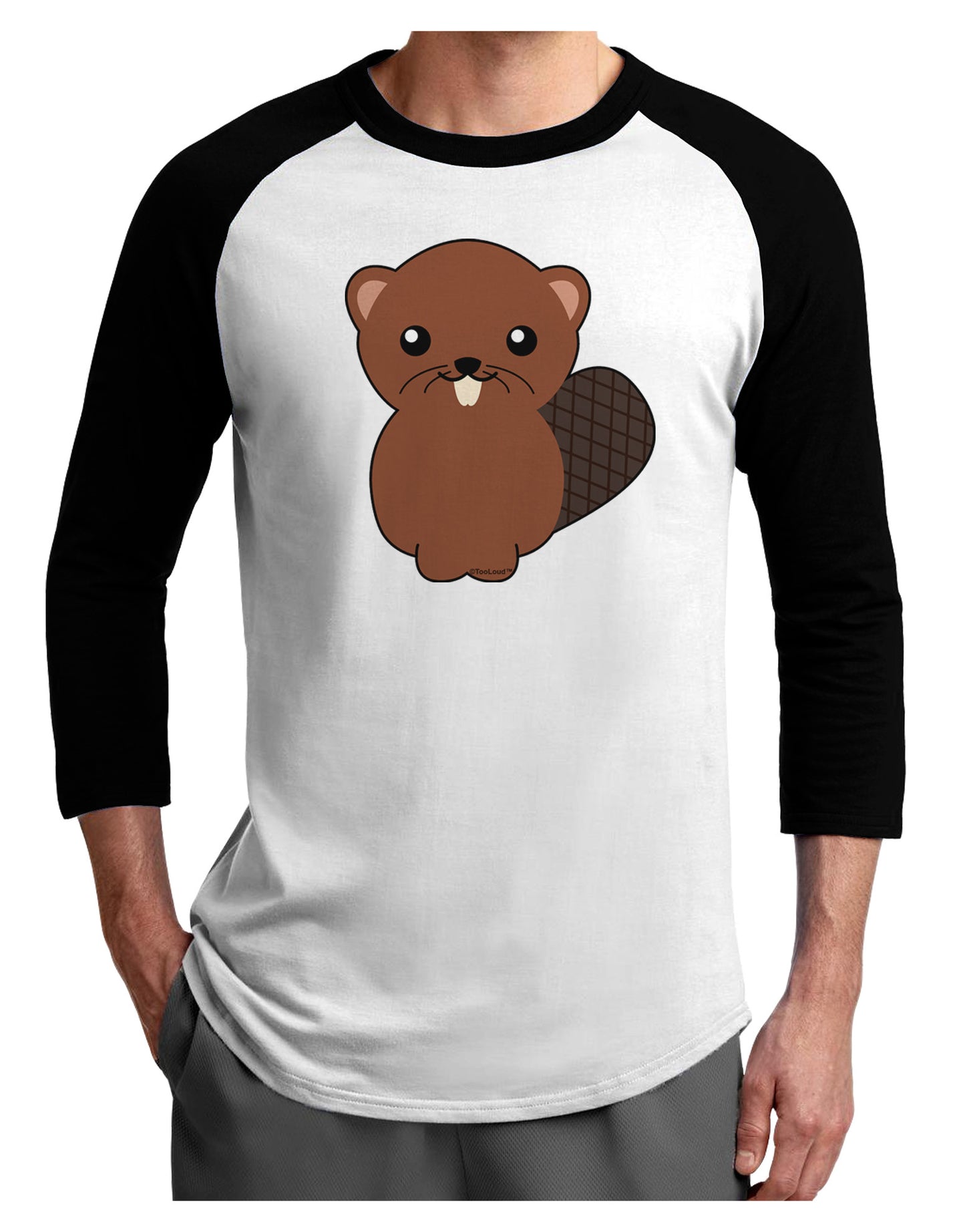 Cute Beaver Adult Raglan Shirt-TooLoud-White-Black-X-Small-Davson Sales