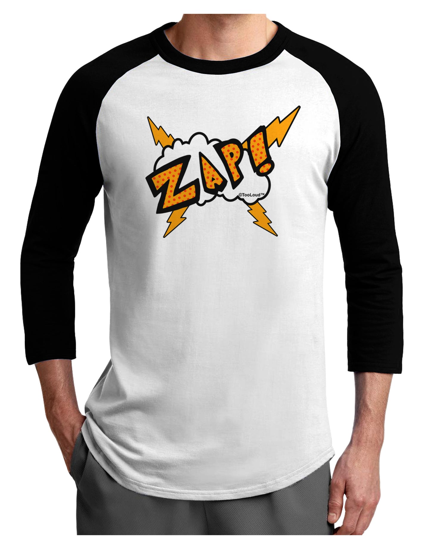 Onomatopoeia ZAP Adult Raglan Shirt-TooLoud-White-Black-X-Small-Davson Sales