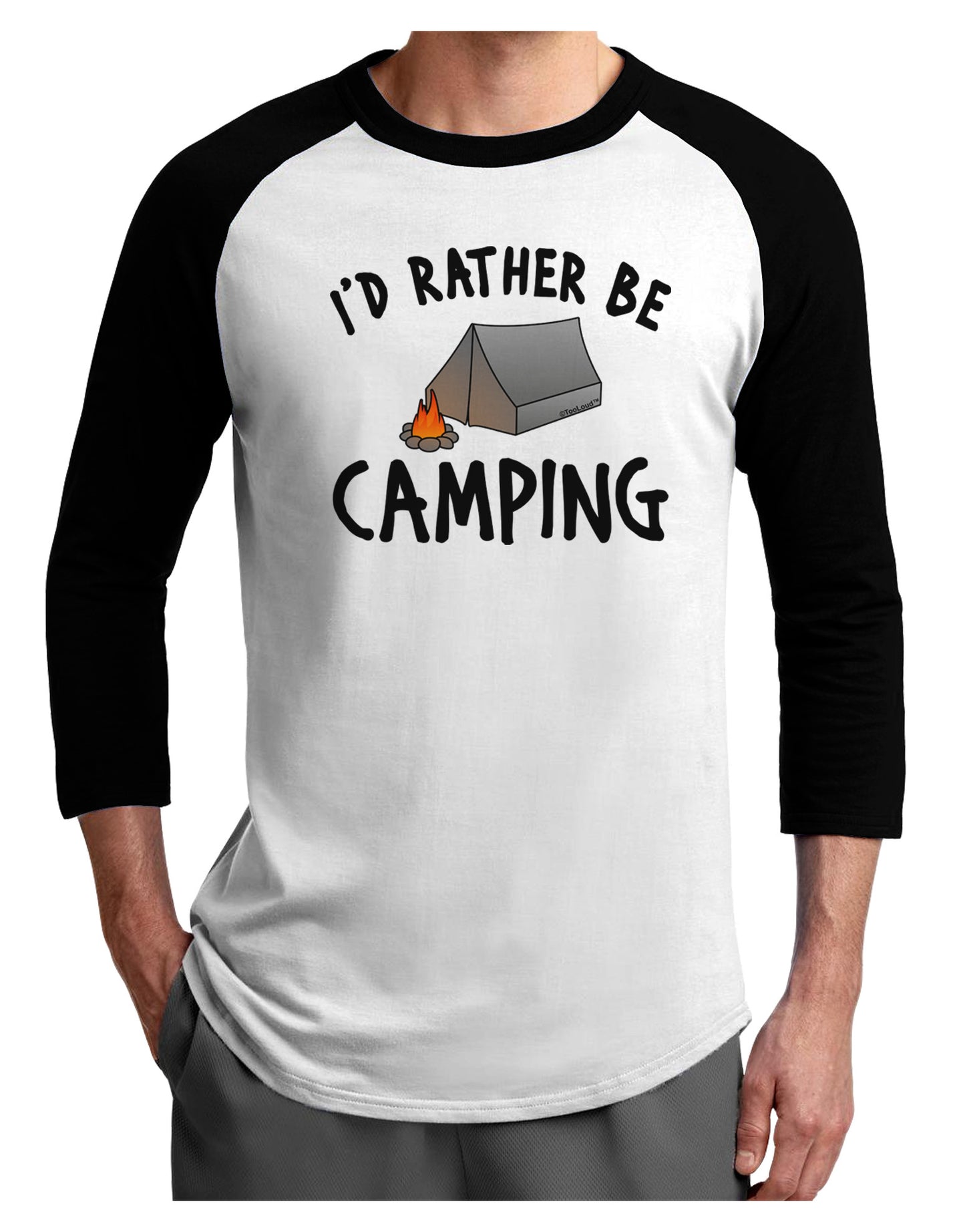 I'd Rather Be Camping Adult Raglan Shirt-Raglan Shirt-TooLoud-White-Black-X-Small-Davson Sales