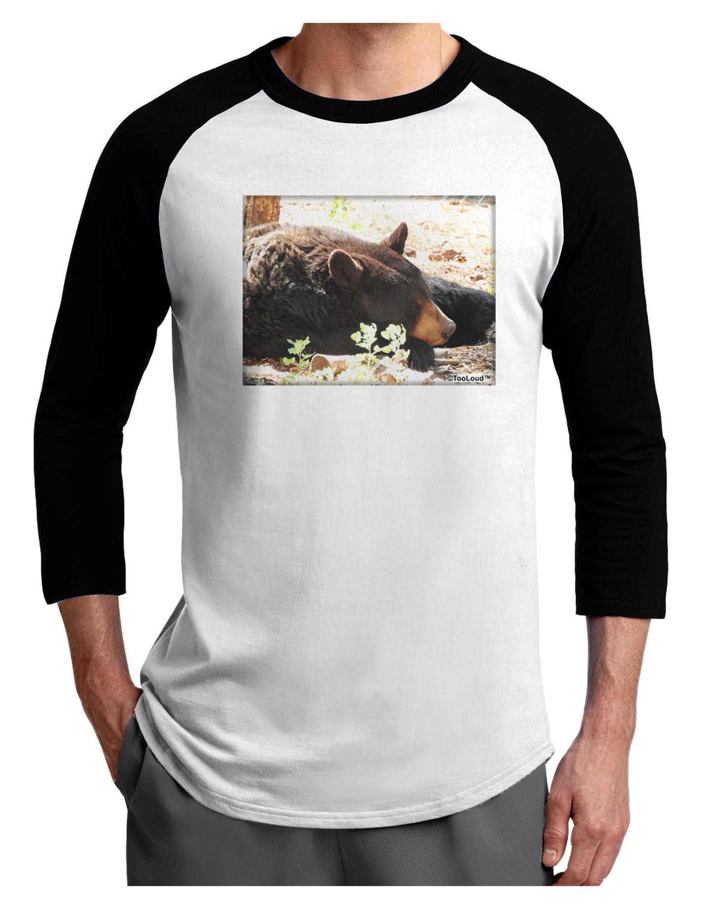 Laying Black Bear Adult Raglan Shirt-Raglan Shirt-TooLoud-White-Black-X-Small-Davson Sales