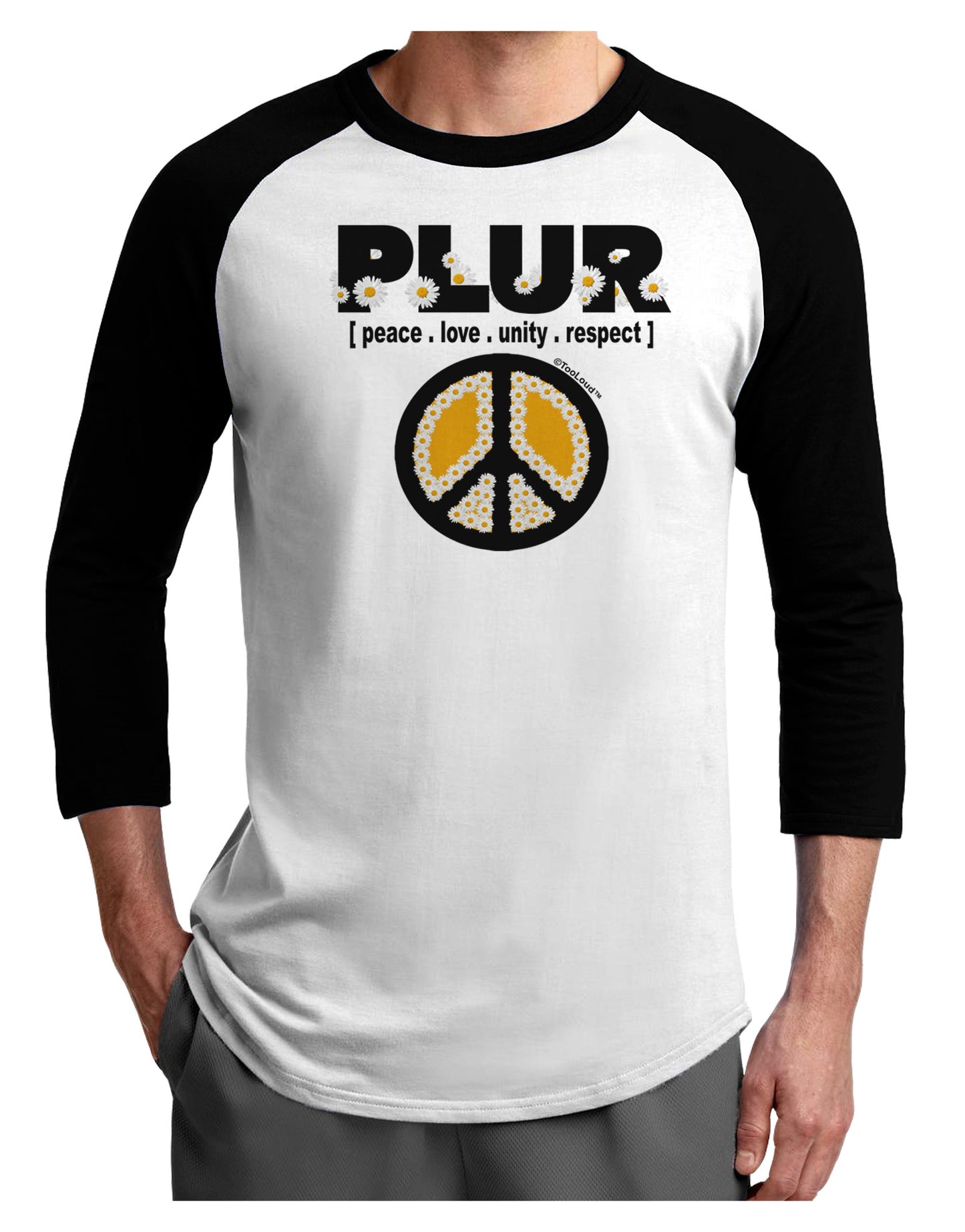 PLUR Daisies Adult Raglan Shirt-Raglan Shirt-TooLoud-White-Black-X-Small-Davson Sales