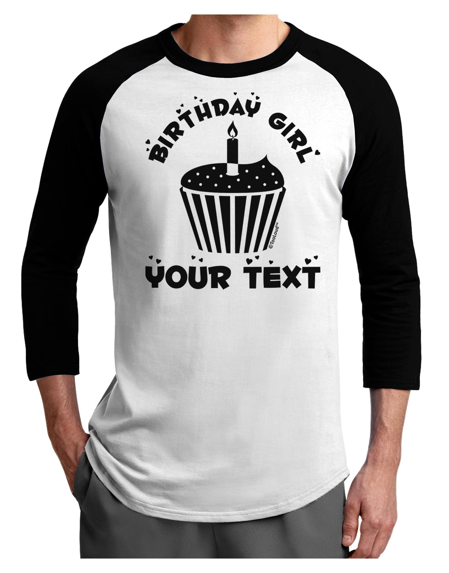Personalized Birthday Girl Cupcake -Customizable- Name Adult Raglan Shirt-TooLoud-White-Black-X-Small-Davson Sales