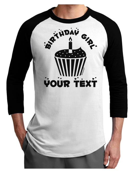 Personalized Birthday Girl Cupcake -Customizable- Name Adult Raglan Shirt-TooLoud-White-Black-X-Small-Davson Sales