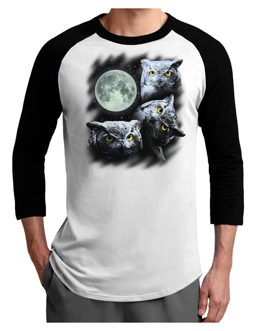 Three Owls and Moon Adult Raglan Shirt-Raglan Shirt-TooLoud-White-Black-X-Small-Davson Sales