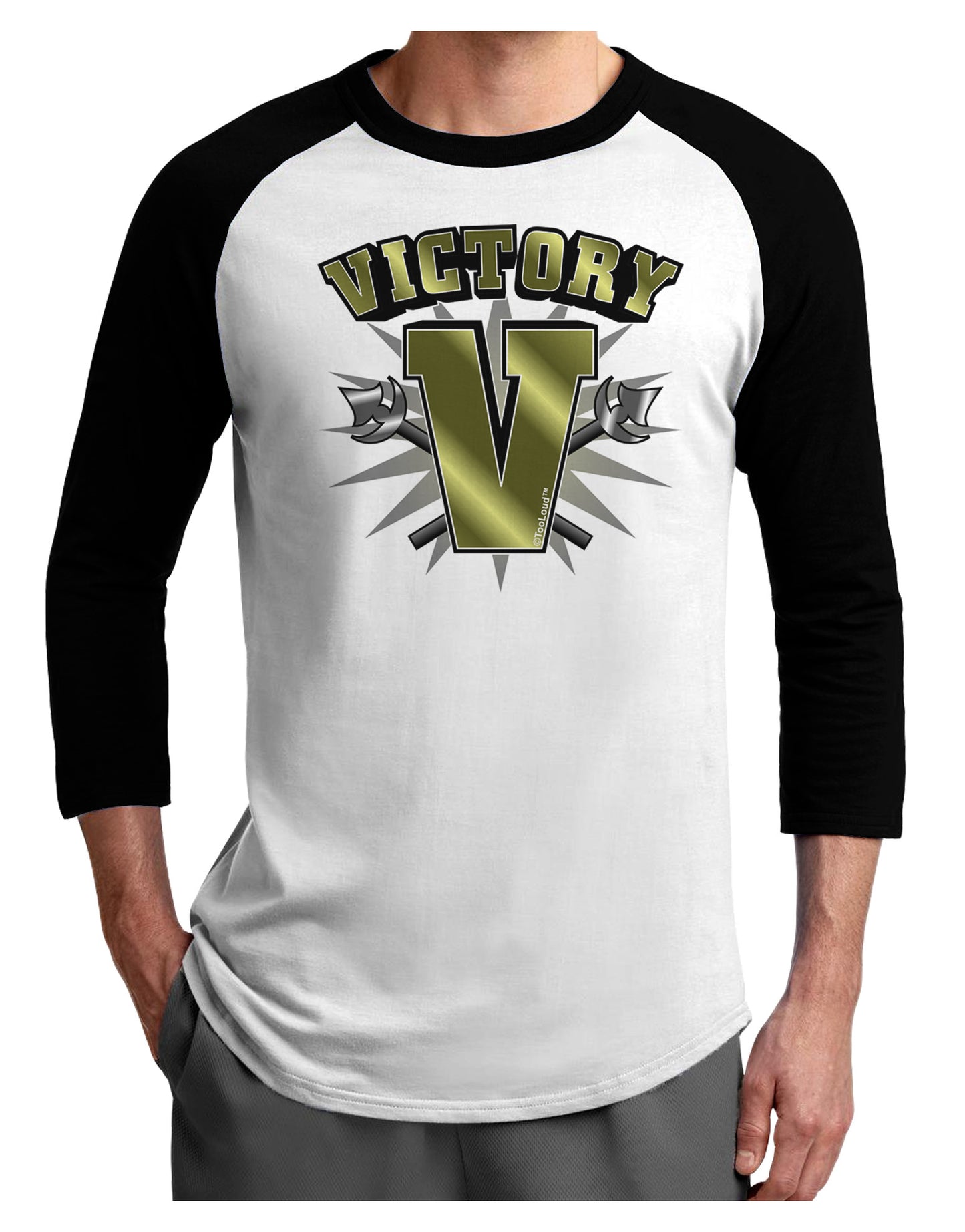 Victory V Adult Raglan Shirt-Raglan Shirt-TooLoud-White-Black-X-Small-Davson Sales