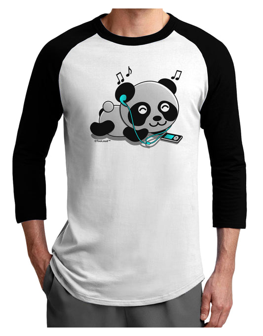 Cute Panda With Ear Buds Adult Raglan Shirt-TooLoud-White-Black-X-Small-Davson Sales