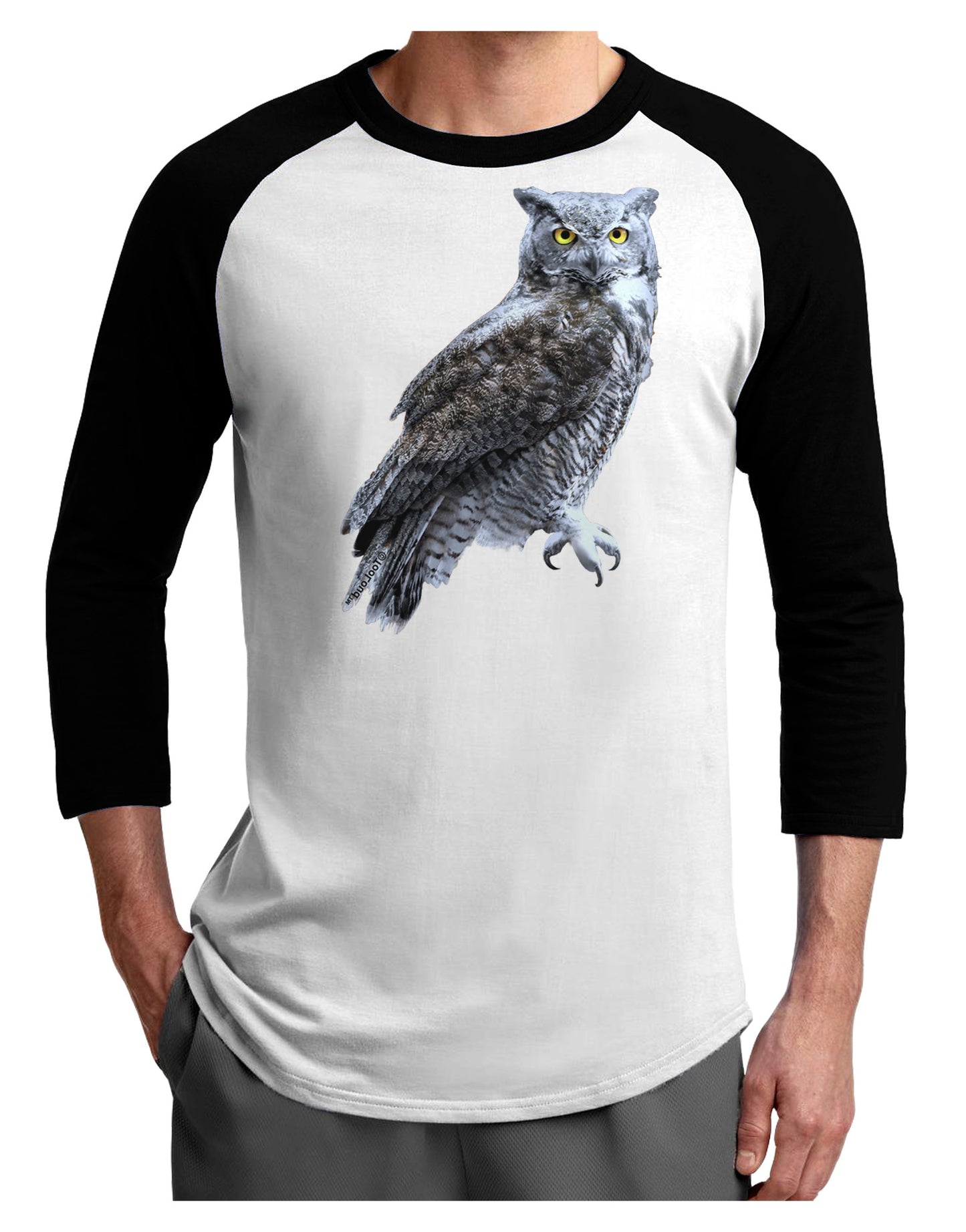 Great Horned Owl Photo Adult Raglan Shirt-Raglan Shirt-TooLoud-White-Black-X-Small-Davson Sales
