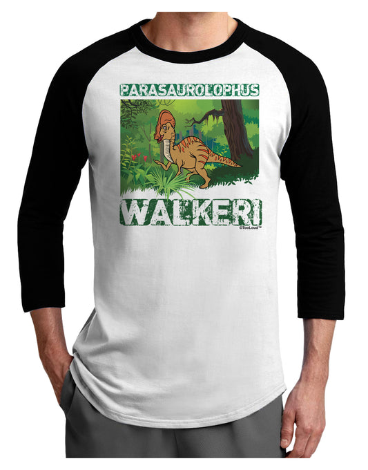 Parasaurolophus Walkeri - With Name Adult Raglan Shirt-TooLoud-White-Black-X-Small-Davson Sales
