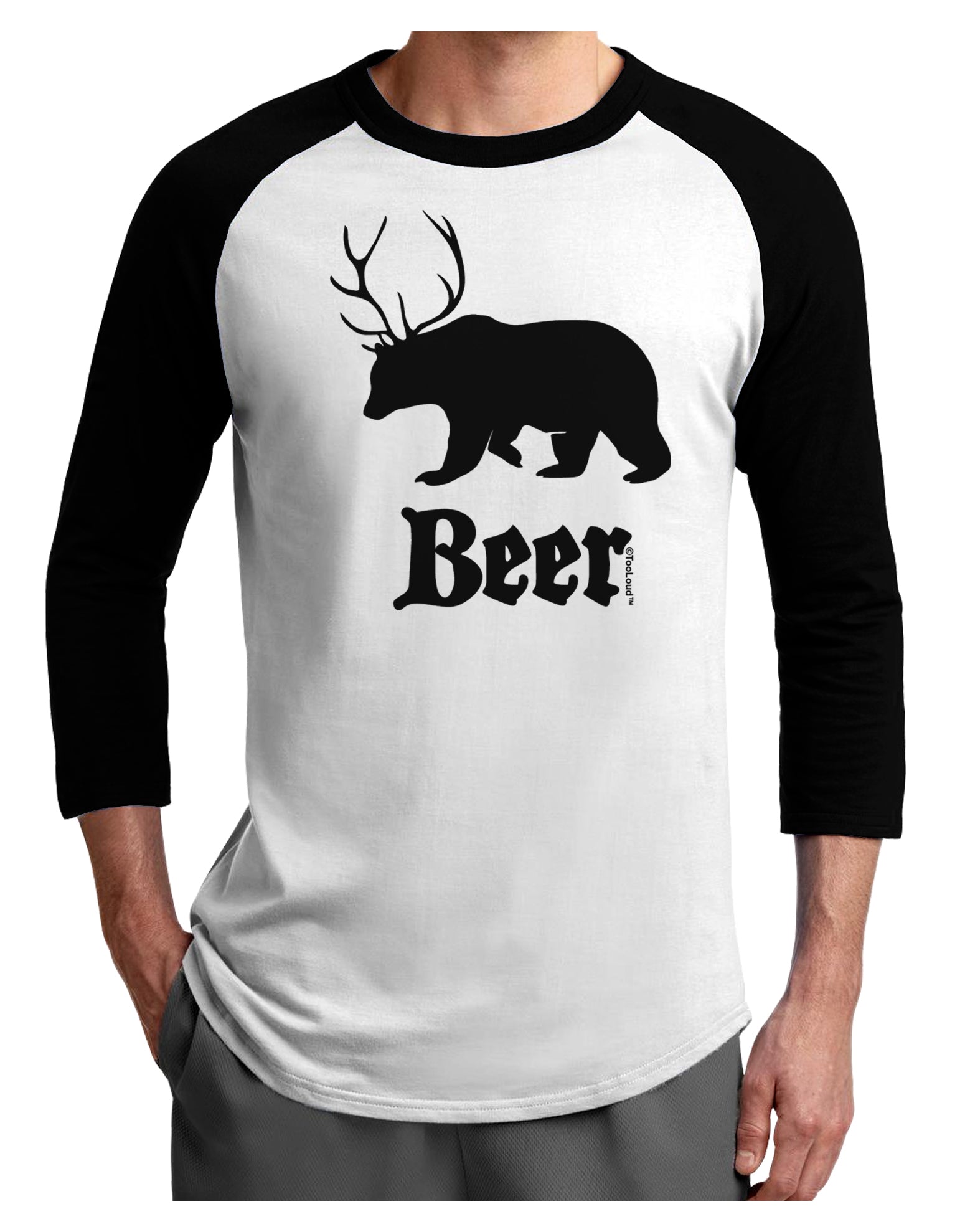 Beer Animal Adult Raglan Shirt-TooLoud-White-Black-X-Small-Davson Sales