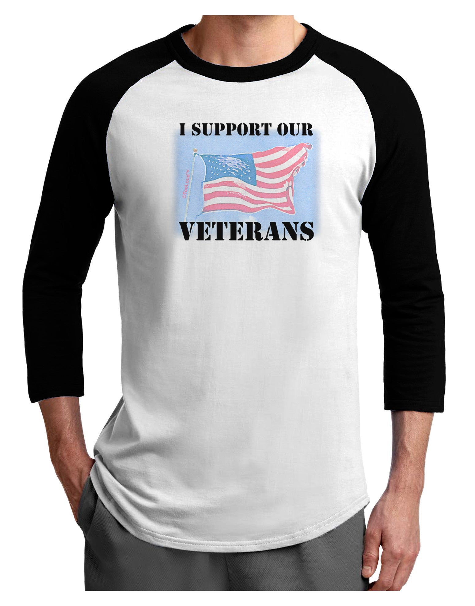 Support Our Veterans Adult Raglan Shirt-Raglan Shirt-TooLoud-White-Black-X-Small-Davson Sales