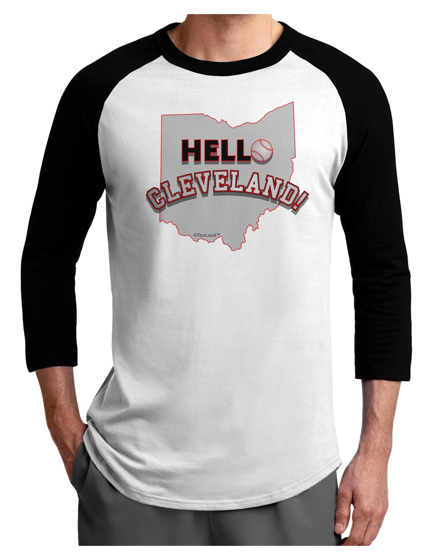Hello Cleveland Adult Raglan Shirt-Raglan Shirt-TooLoud-White-Black-X-Small-Davson Sales