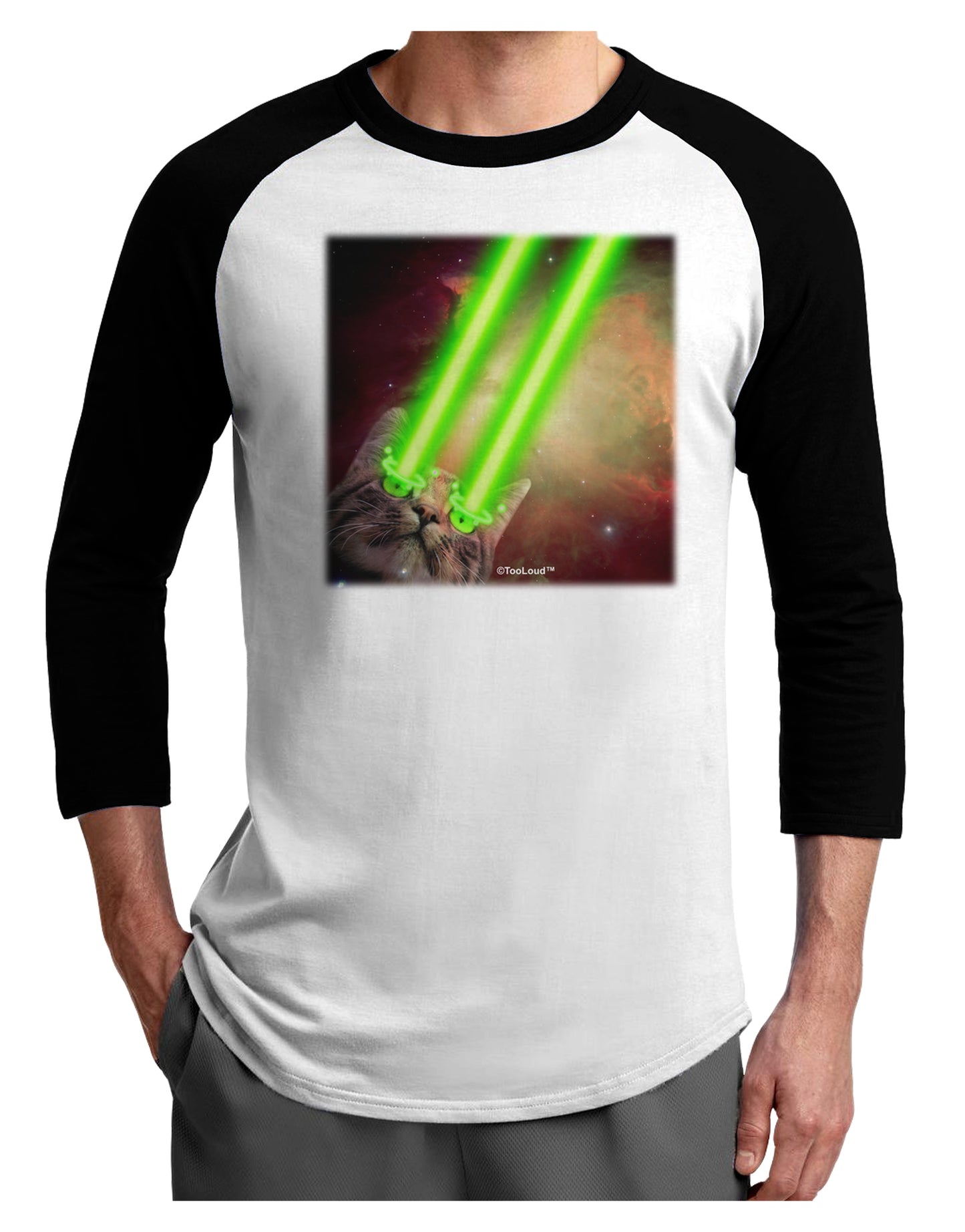 Laser Eyes Cat in Space Design Adult Raglan Shirt by TooLoud-TooLoud-White-Black-X-Small-Davson Sales
