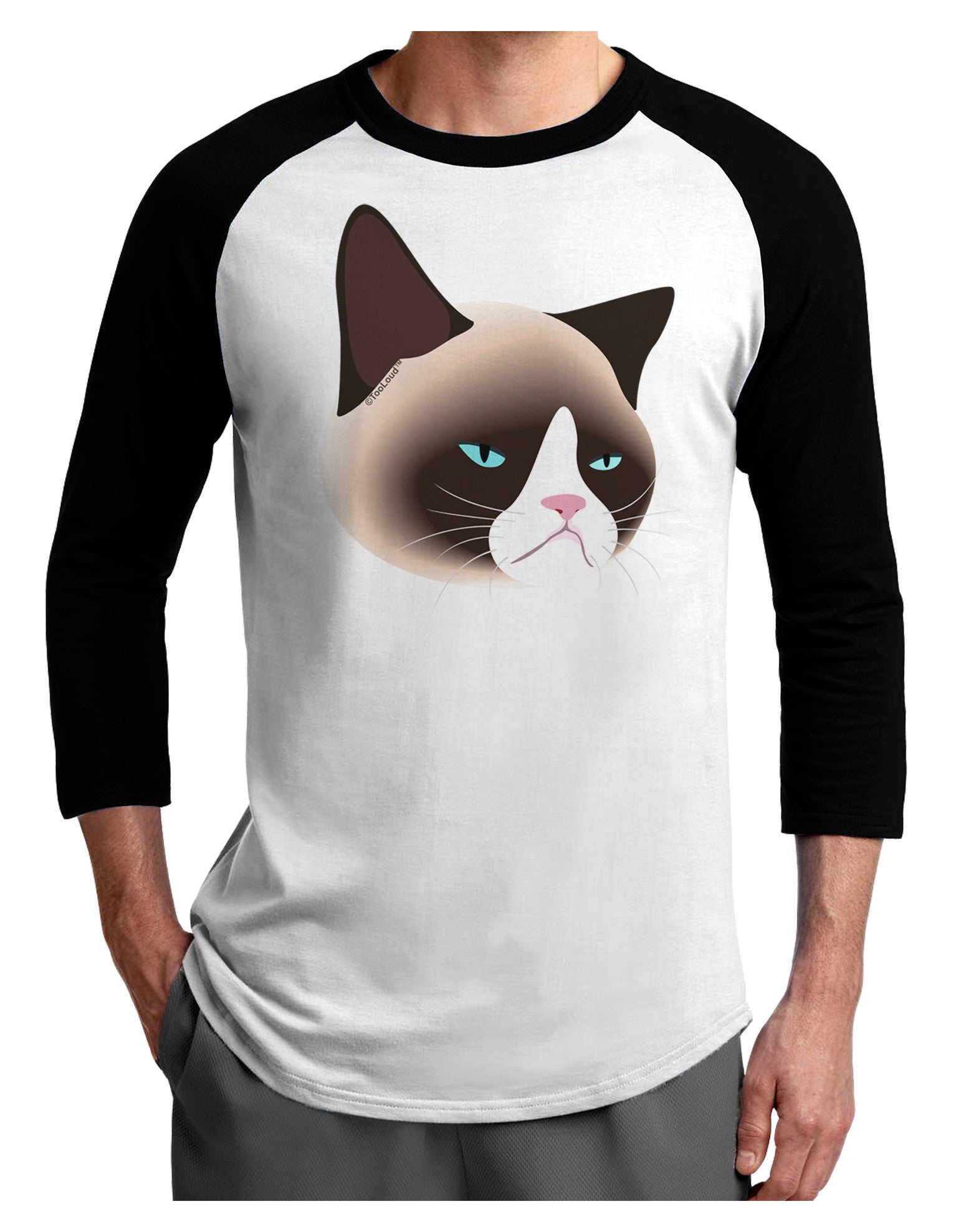 Cute Disgruntled Siamese Cat Adult Raglan Shirt-Raglan Shirt-TooLoud-White-Black-X-Small-Davson Sales