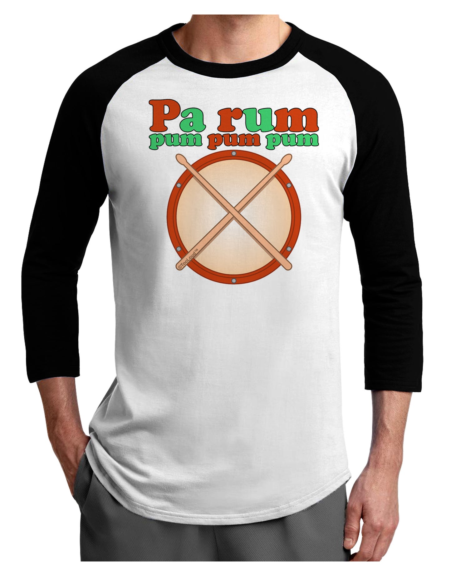 Pa Rum Pum Pum Pum Adult Raglan Shirt-TooLoud-White-Black-X-Small-Davson Sales