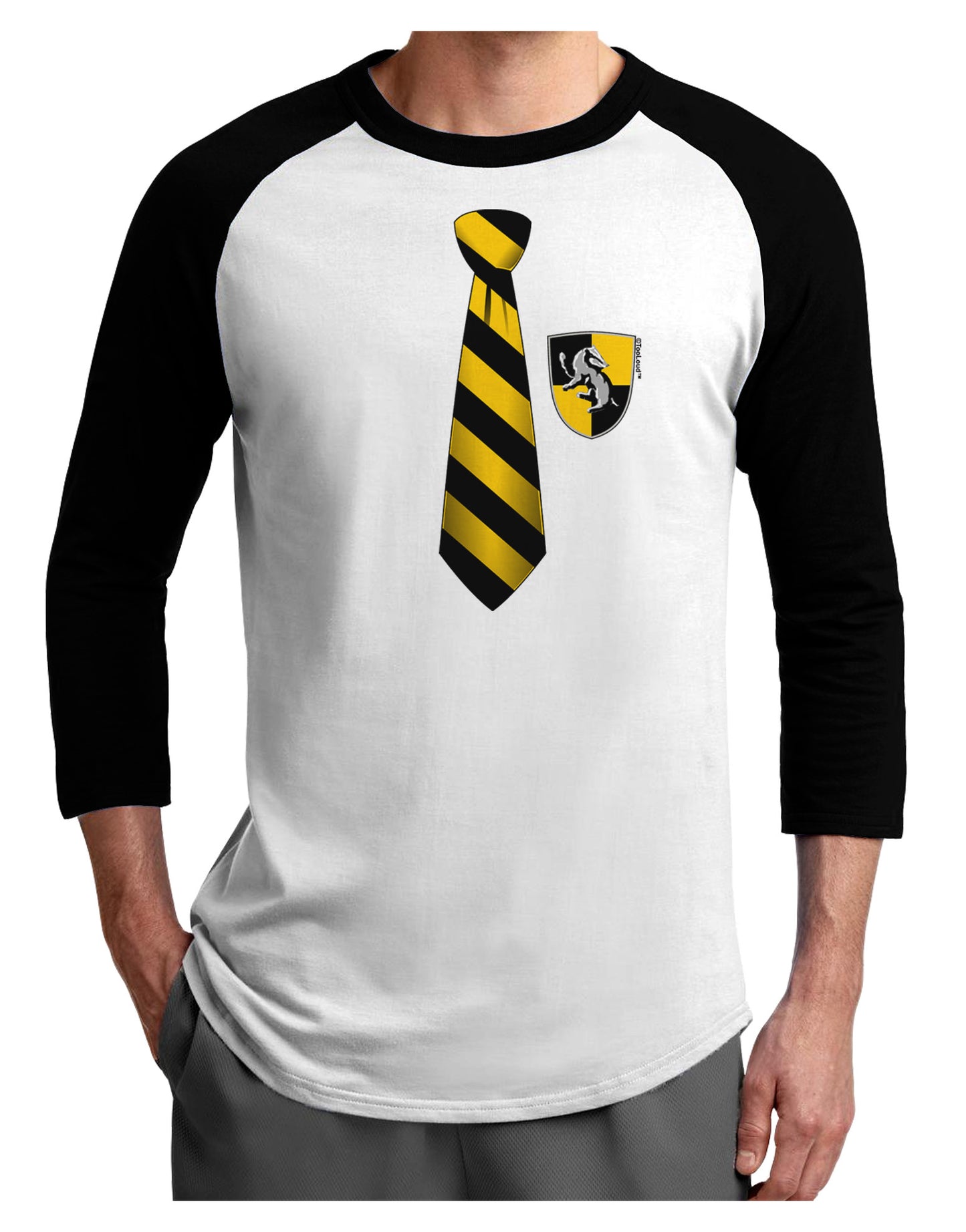 TooLoud Wizard Tie Yellow and Black Adult Raglan Shirt-TooLoud-White-Black-X-Small-Davson Sales