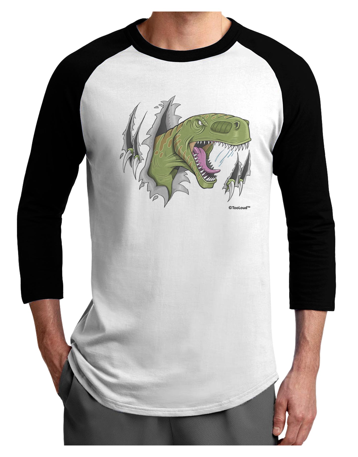 Green Dinosaur Breaking Free Adult Raglan Shirt by TooLoud-TooLoud-White-Black-X-Small-Davson Sales