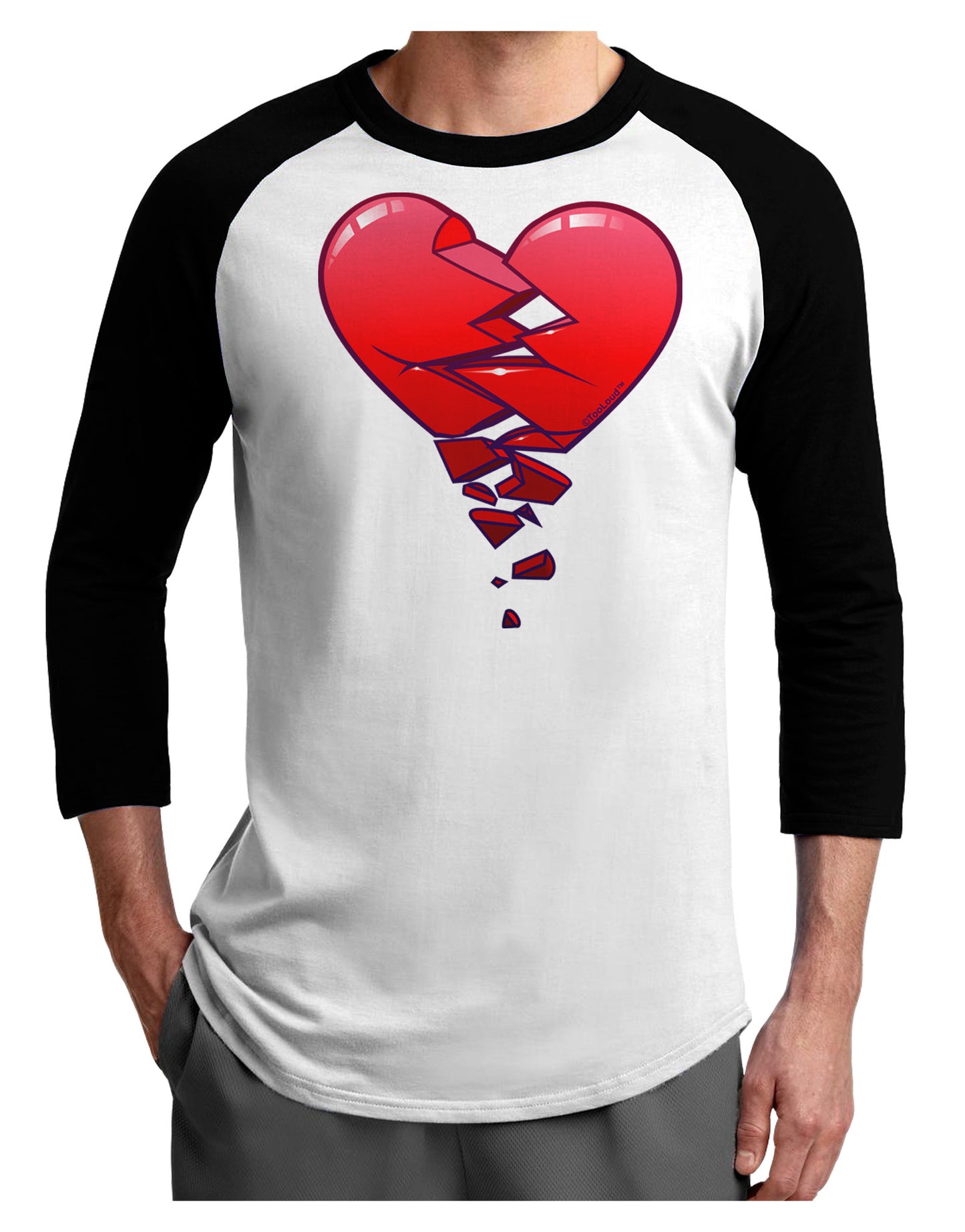 Crumbling Broken Heart Adult Raglan Shirt by-Raglan Shirt-TooLoud-White-Black-X-Small-Davson Sales