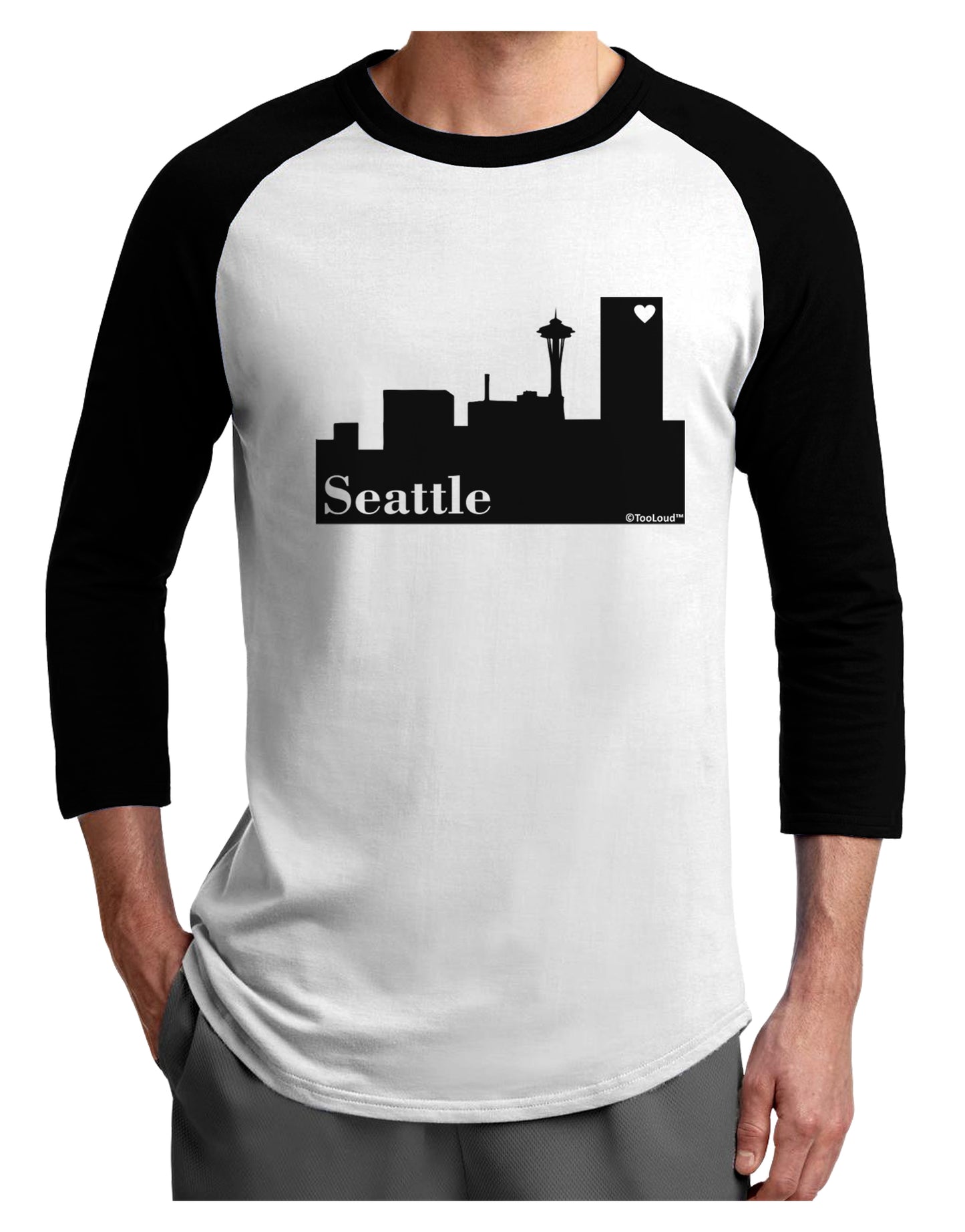 Seattle Skyline with Space Needle Adult Raglan Shirt by TooLoud-TooLoud-White-Black-X-Small-Davson Sales