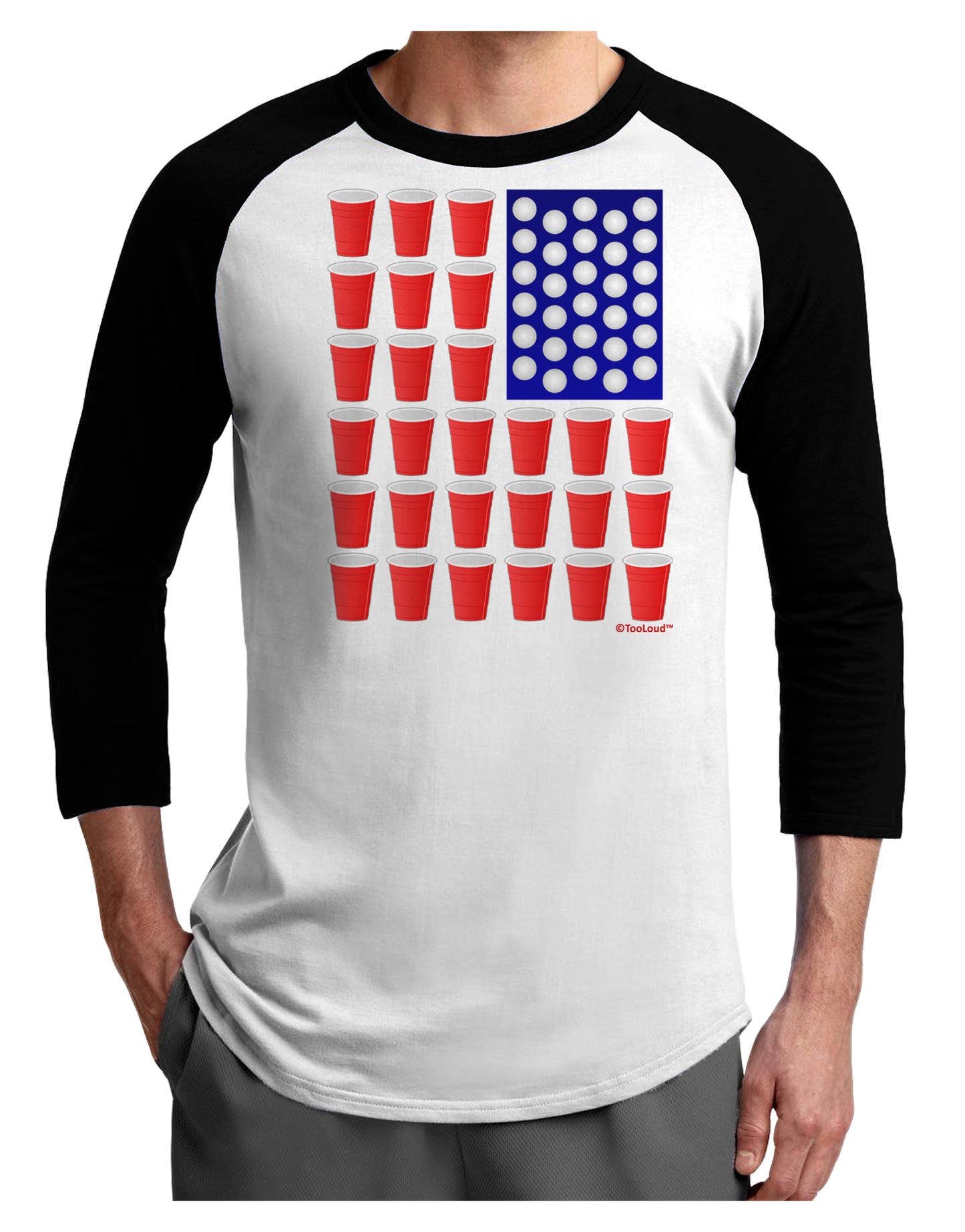 Beer Pong Flag Adult Raglan Shirt-TooLoud-White-Black-X-Small-Davson Sales