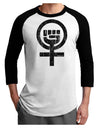 Distressed Feminism Symbol Adult Raglan Shirt-TooLoud-White-Black-X-Small-Davson Sales