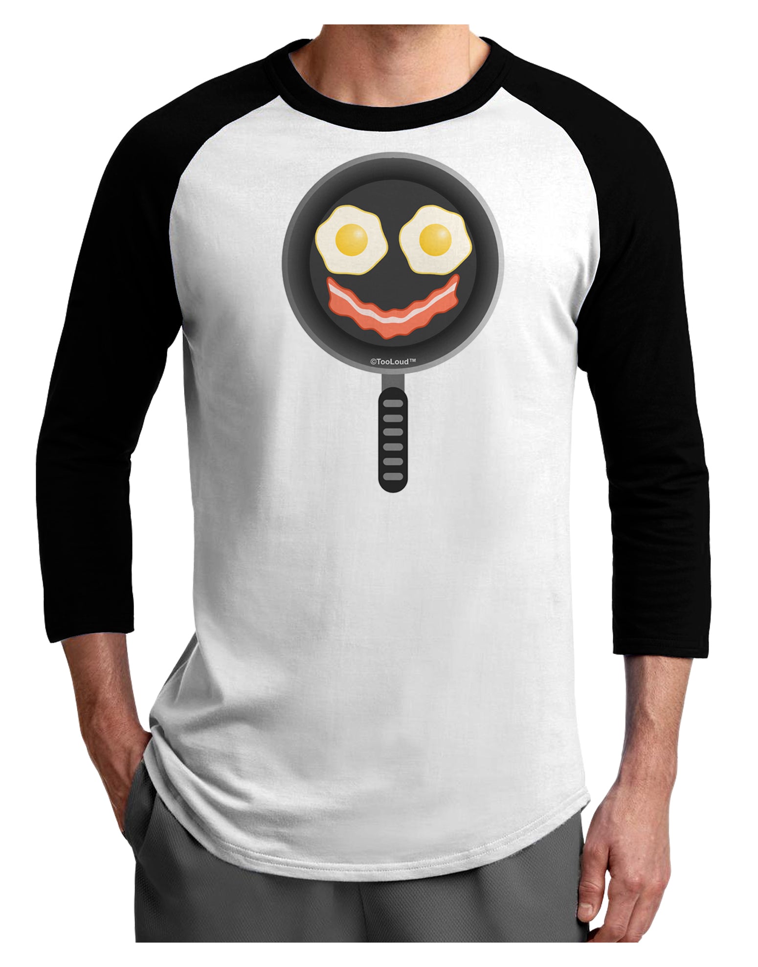 Eggs and Bacon Smiley Face Adult Raglan Shirt by TooLoud-TooLoud-White-Black-X-Small-Davson Sales