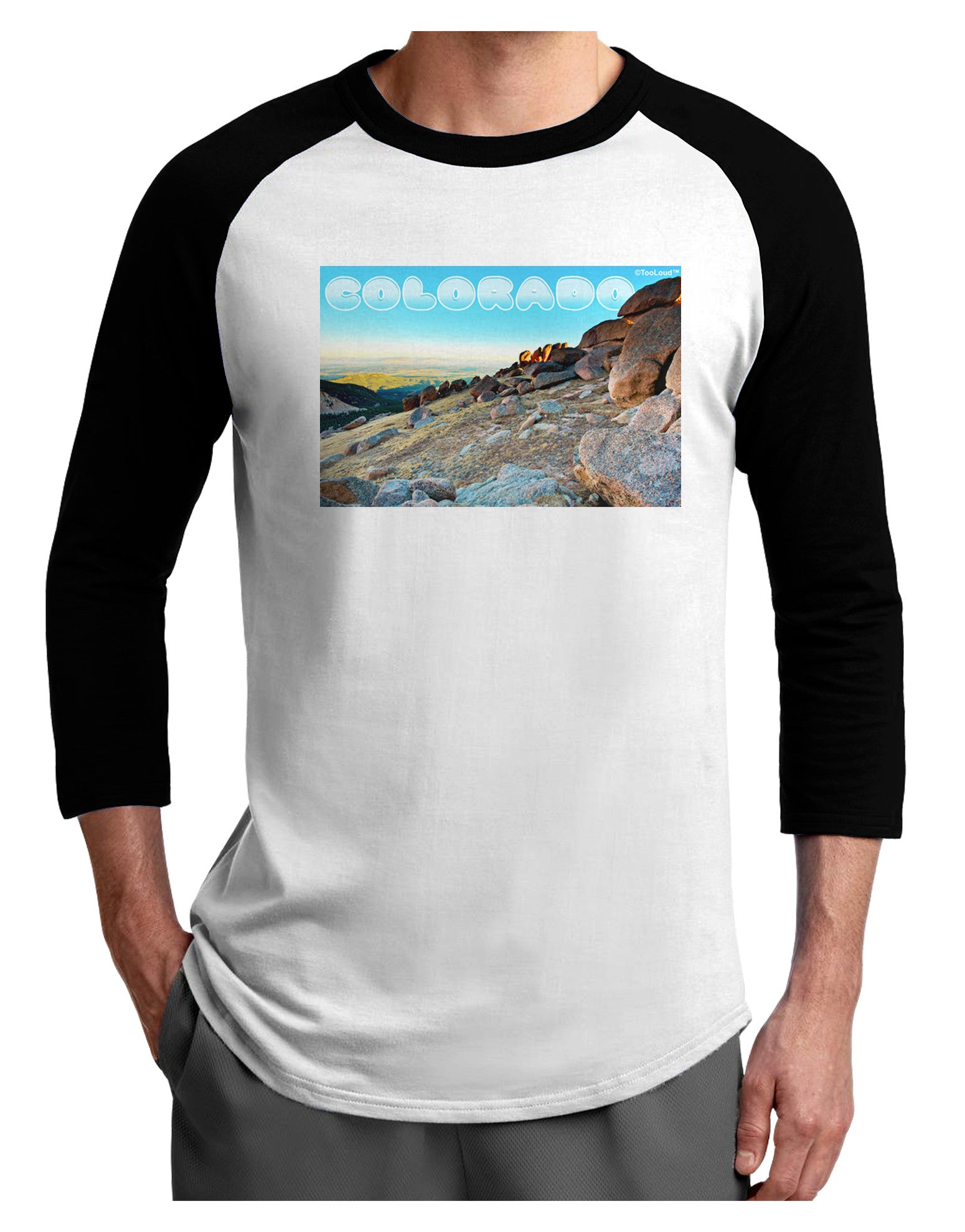 CO Rockies View with Text Adult Raglan Shirt-Raglan Shirt-TooLoud-White-Black-X-Small-Davson Sales