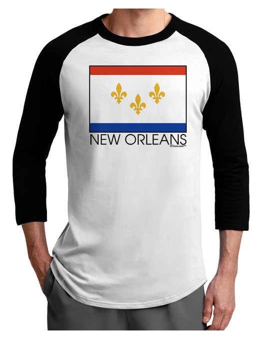 New Orleans Louisiana Flag Text Adult Raglan Shirt-TooLoud-White-Black-X-Small-Davson Sales